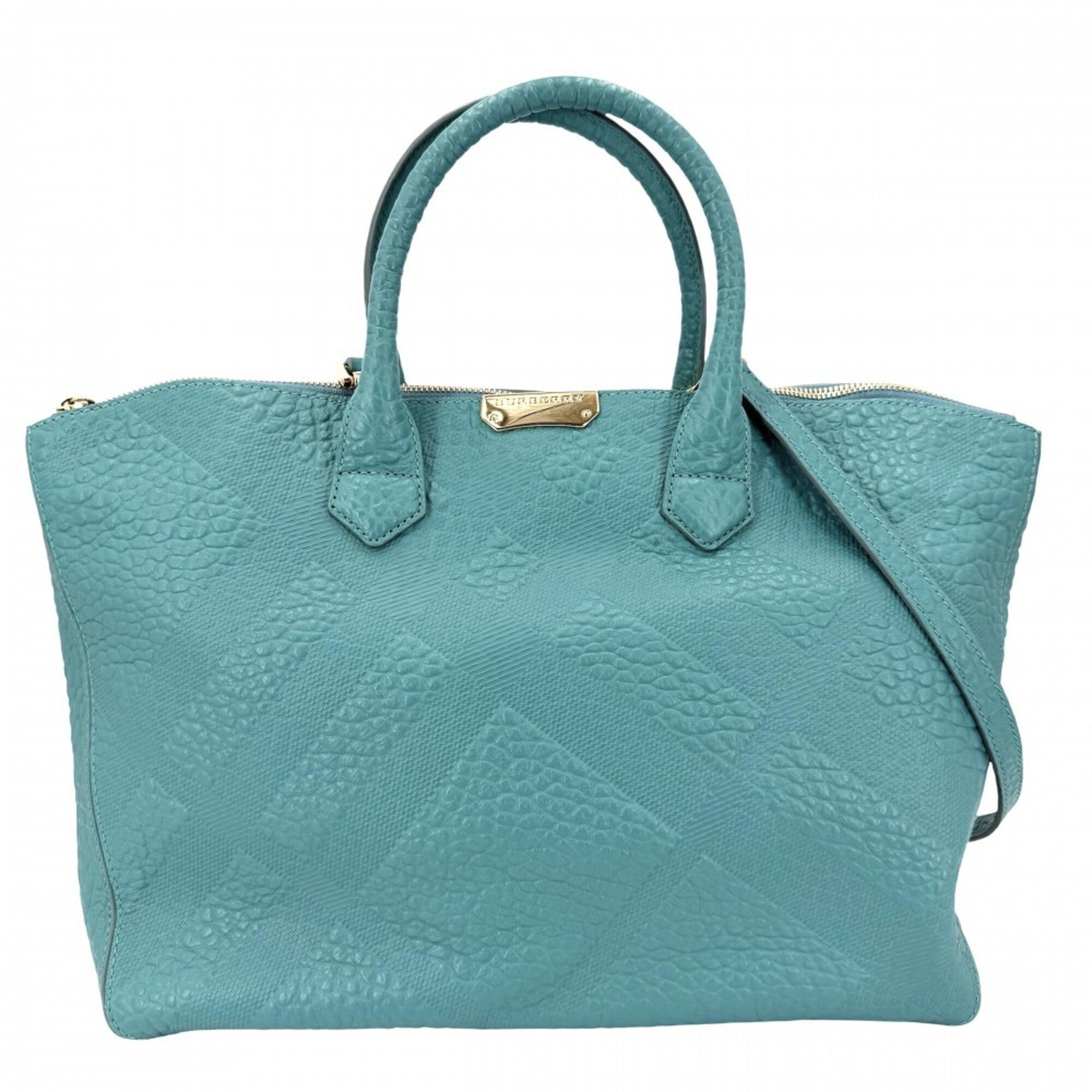 Burberry Blue Turquoise Leather Shoulder Bag Tote Bag (Pre-Owned)