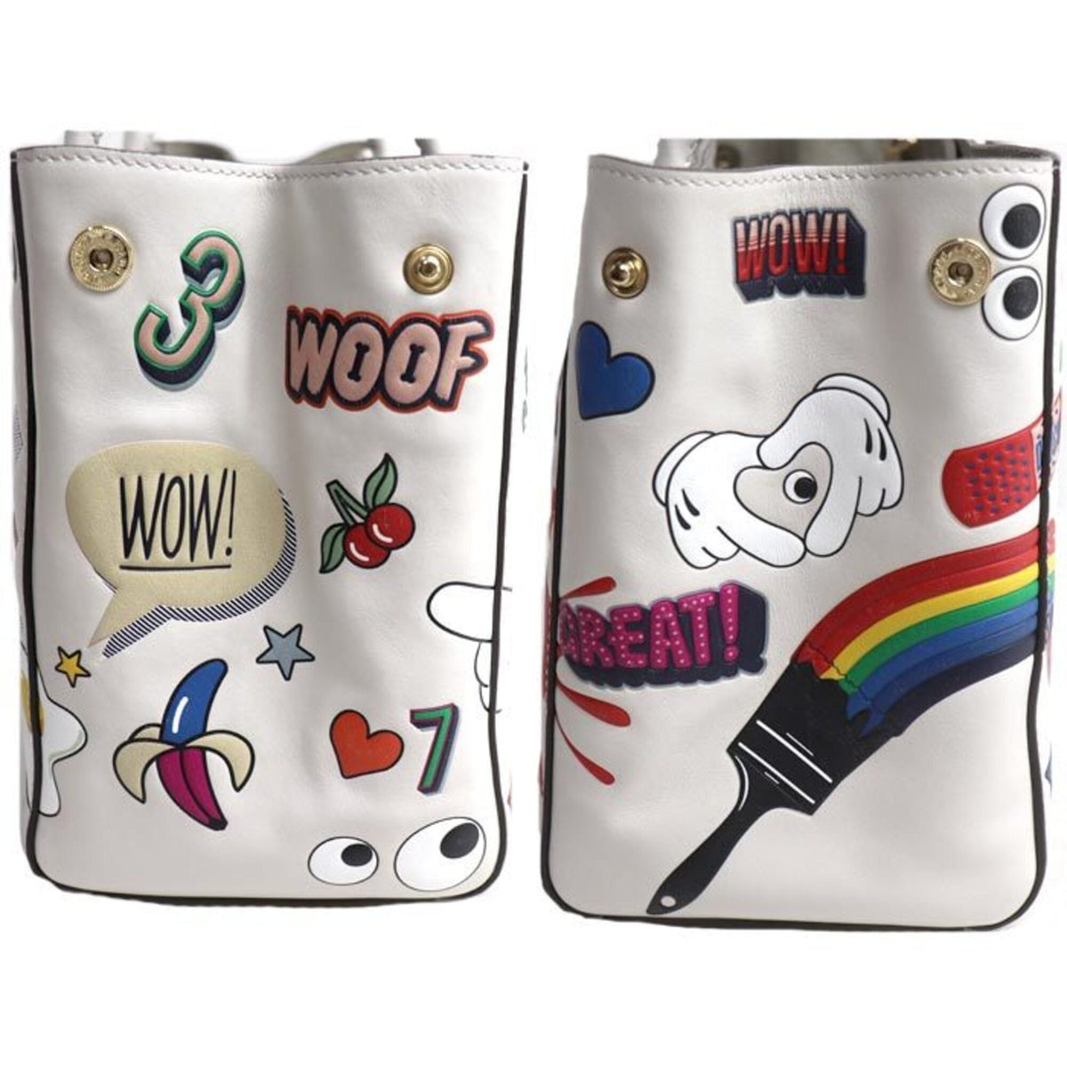 Anya Hindmarch Multi-Color White Leather Tote Bag (Pre-Owned)