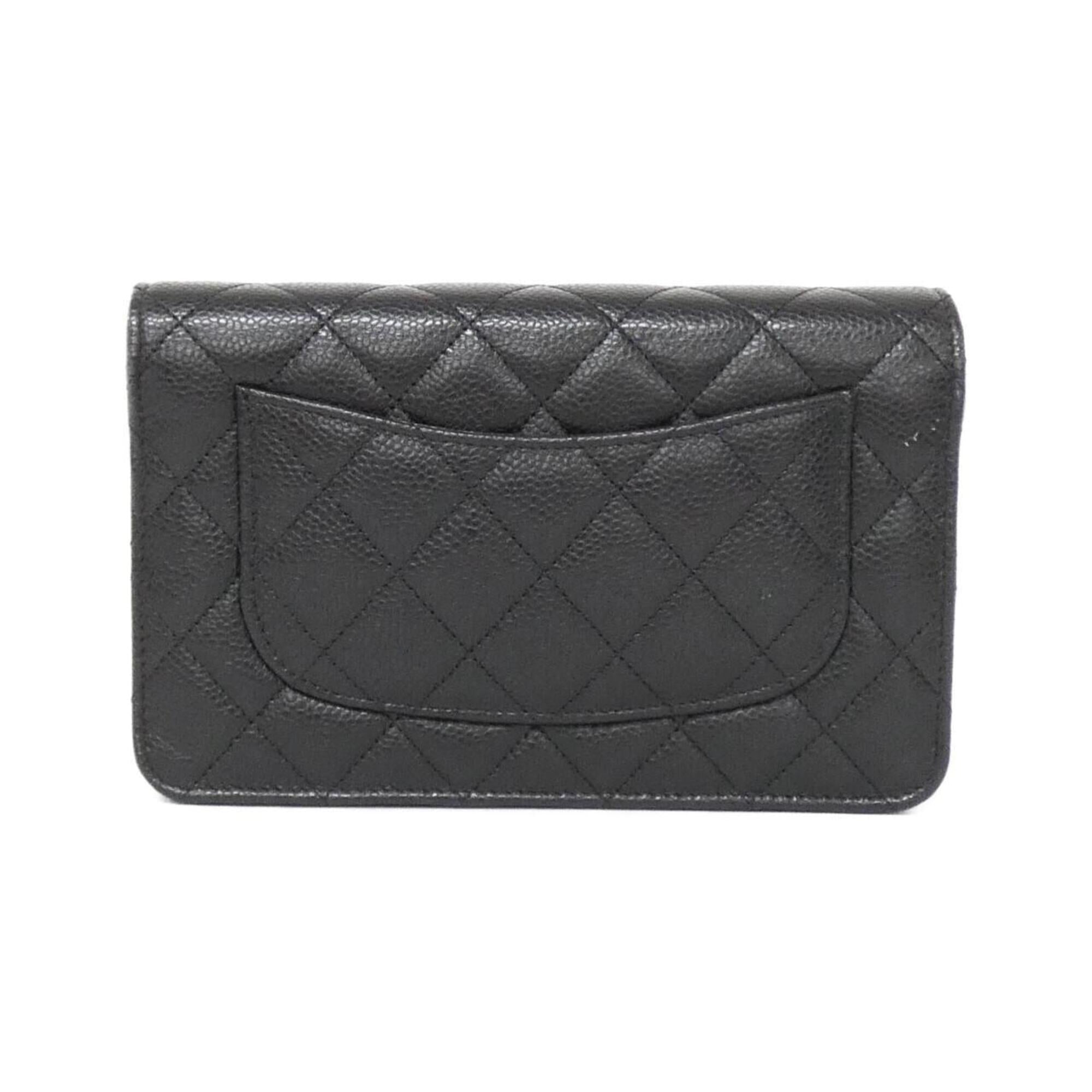Chanel Black Bordeaux Grained Calfskin Chain/Shoulder Wallet (Pre-Owned)