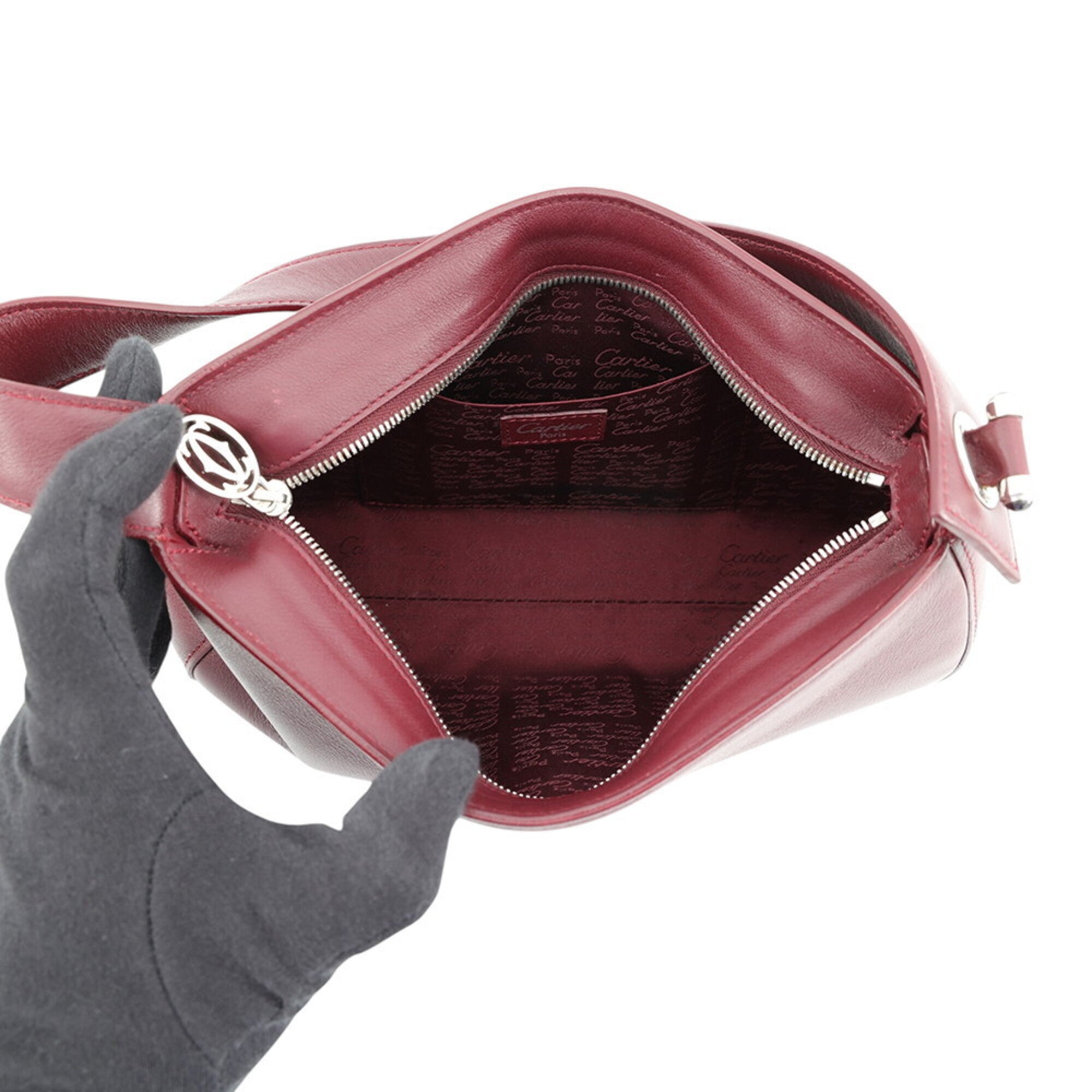 Cartier Cabochon Bordeaux Leather Handbag Shoulder Bag (Pre-Owned)