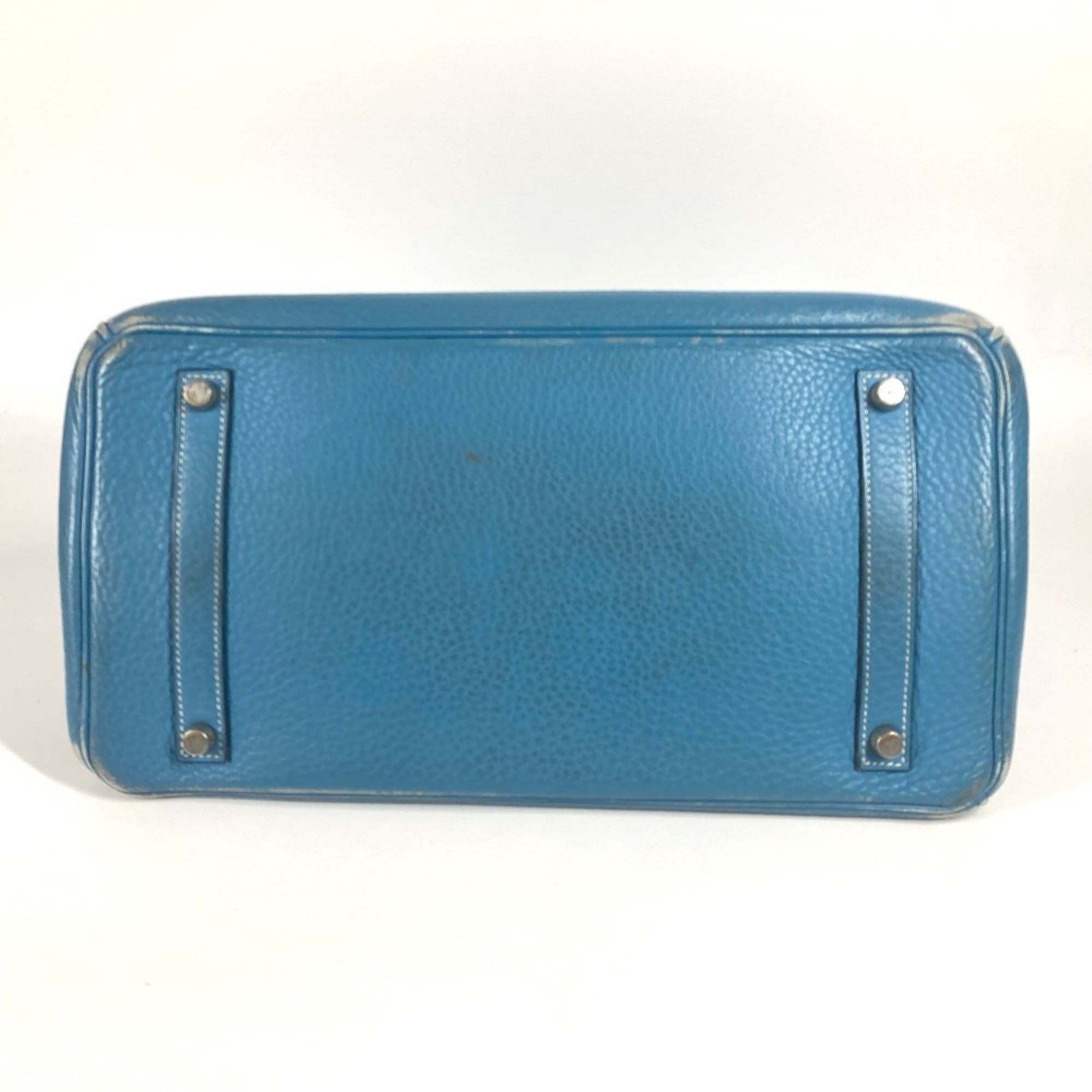 Hermes Birkin Blue Taurillon Clemence Leather Handbag Tote Bag (Pre-Owned)