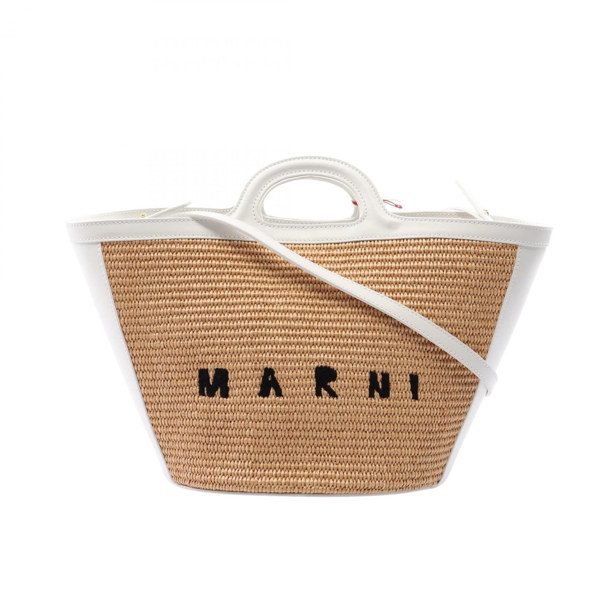 Marni Brown White Leather Raffia Handbag (Pre-Owned)