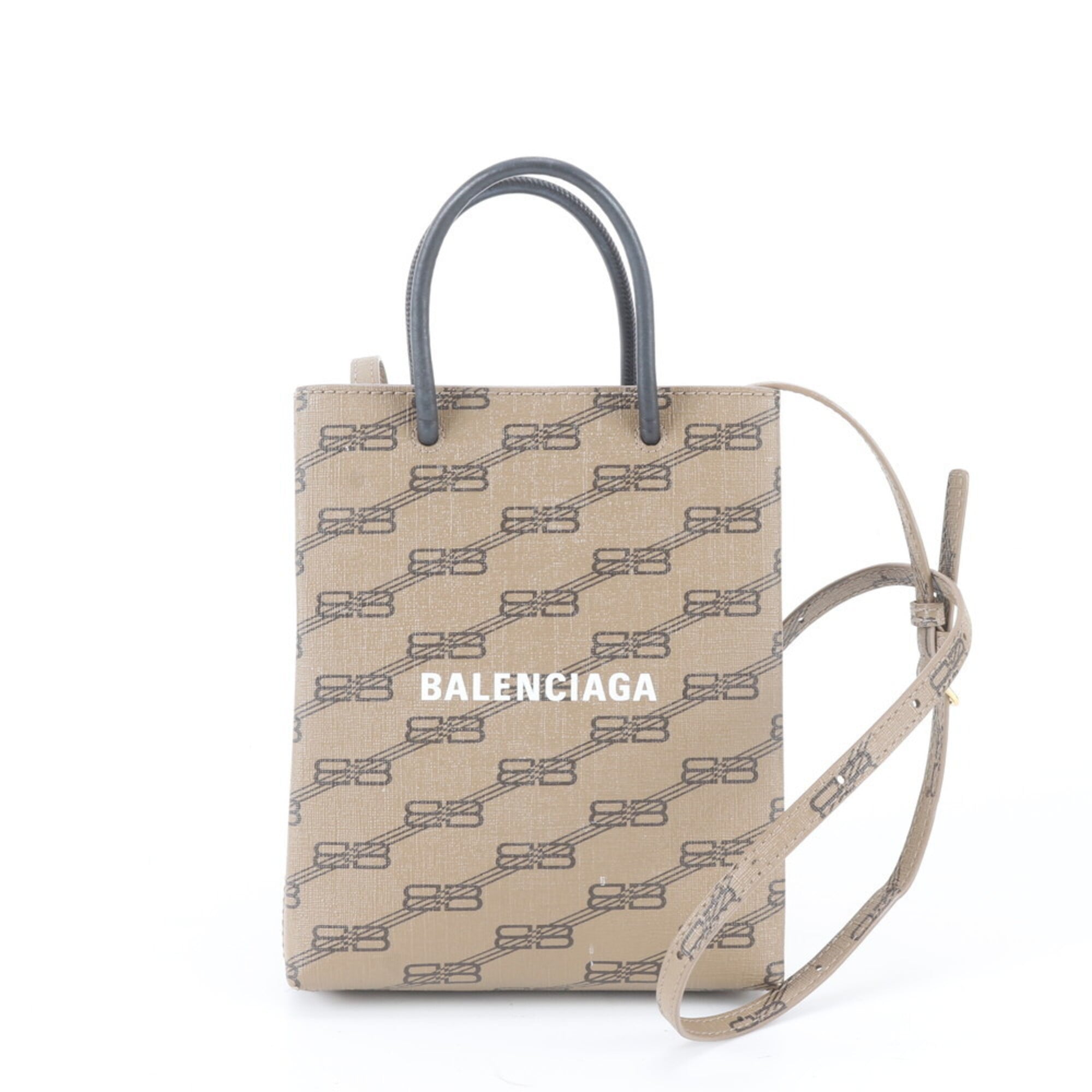 Balenciaga Brown Leather Coated Canvas Shopping Bag Shoulder Bag (Pre-Owned)
