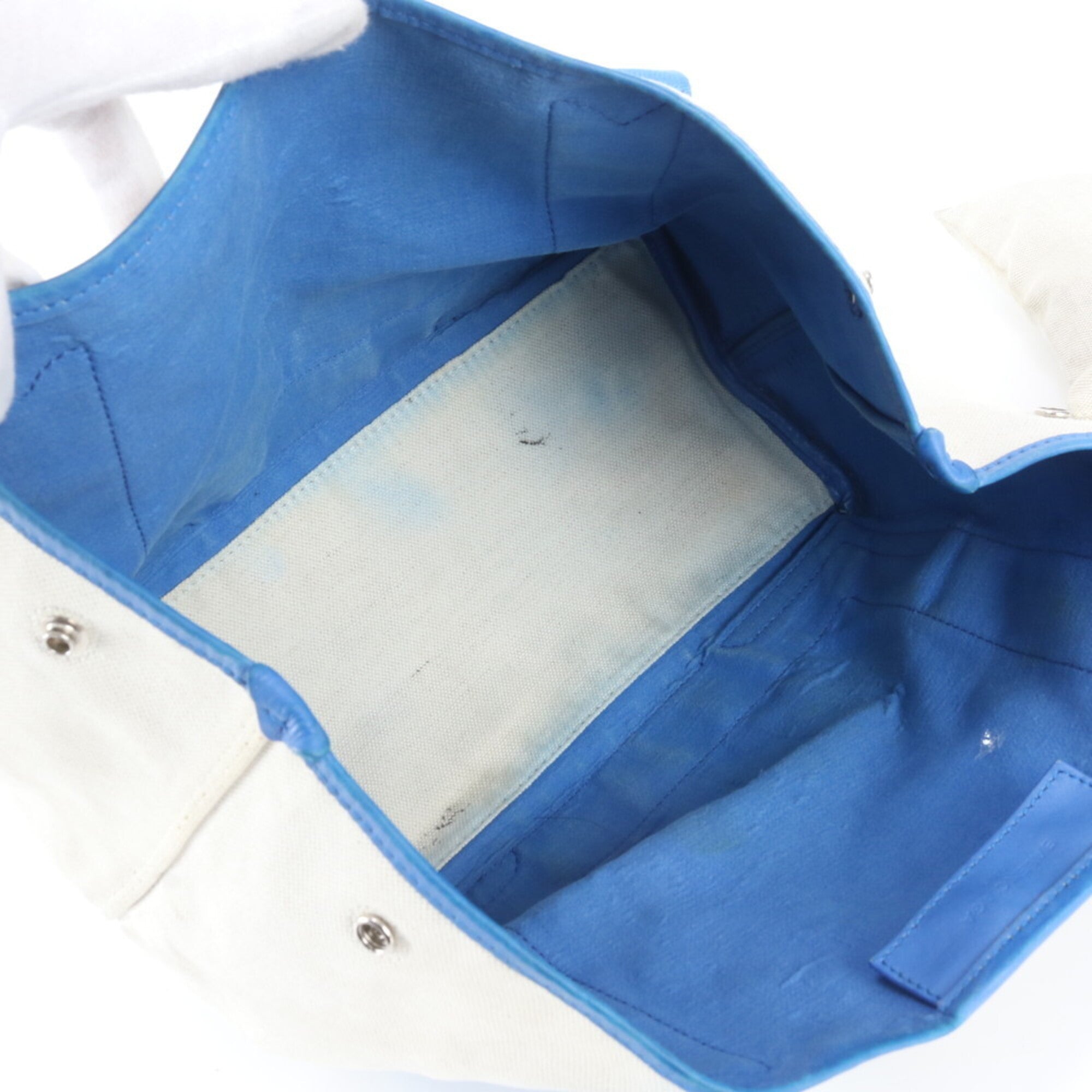 Balenciaga Blue White Leather Canvas Handbag Shoulder Bag Tote Bag (Pre-Owned)