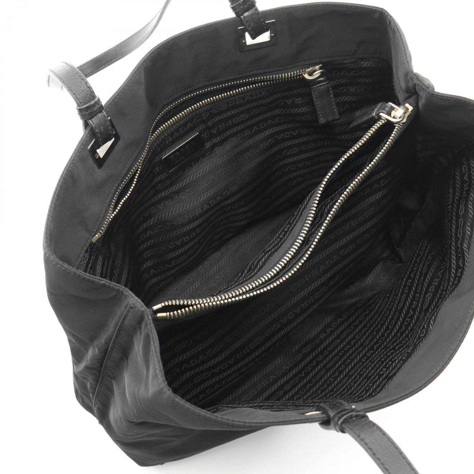 Prada Black Nylon Leather Handbag Tote Bag (Pre-Owned)