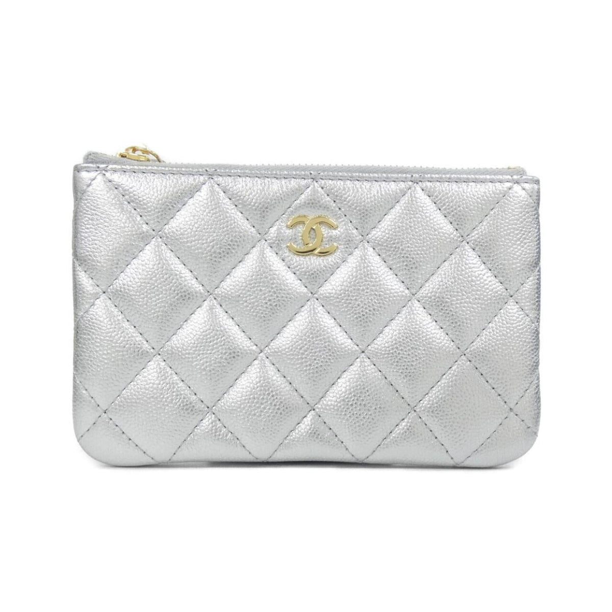 Chanel Silver Grained Calfskin Pouch (Pre-Owned)