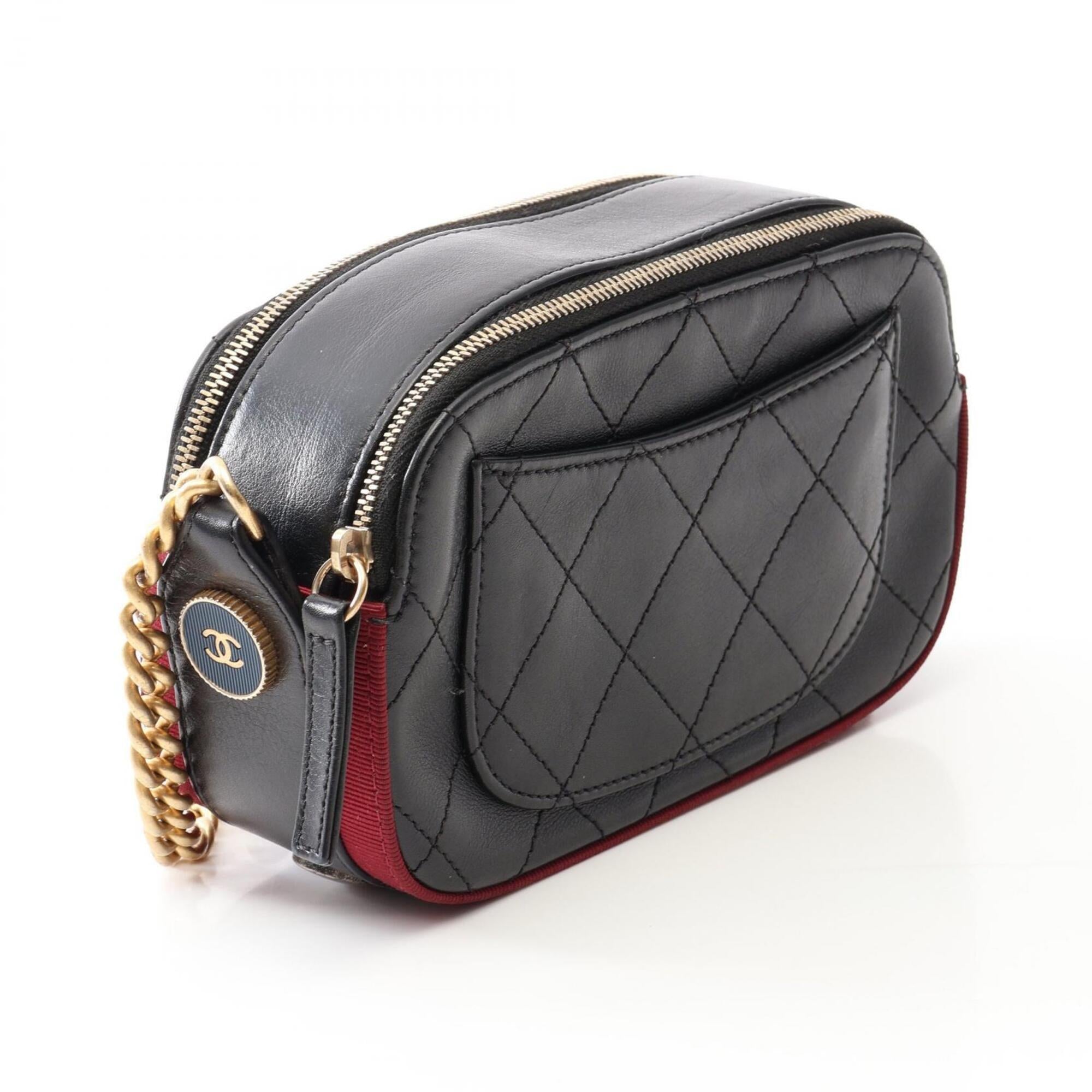 Chanel Black Bordeaux Leather Canvas Handbag Shoulder Bag (Pre-Owned)