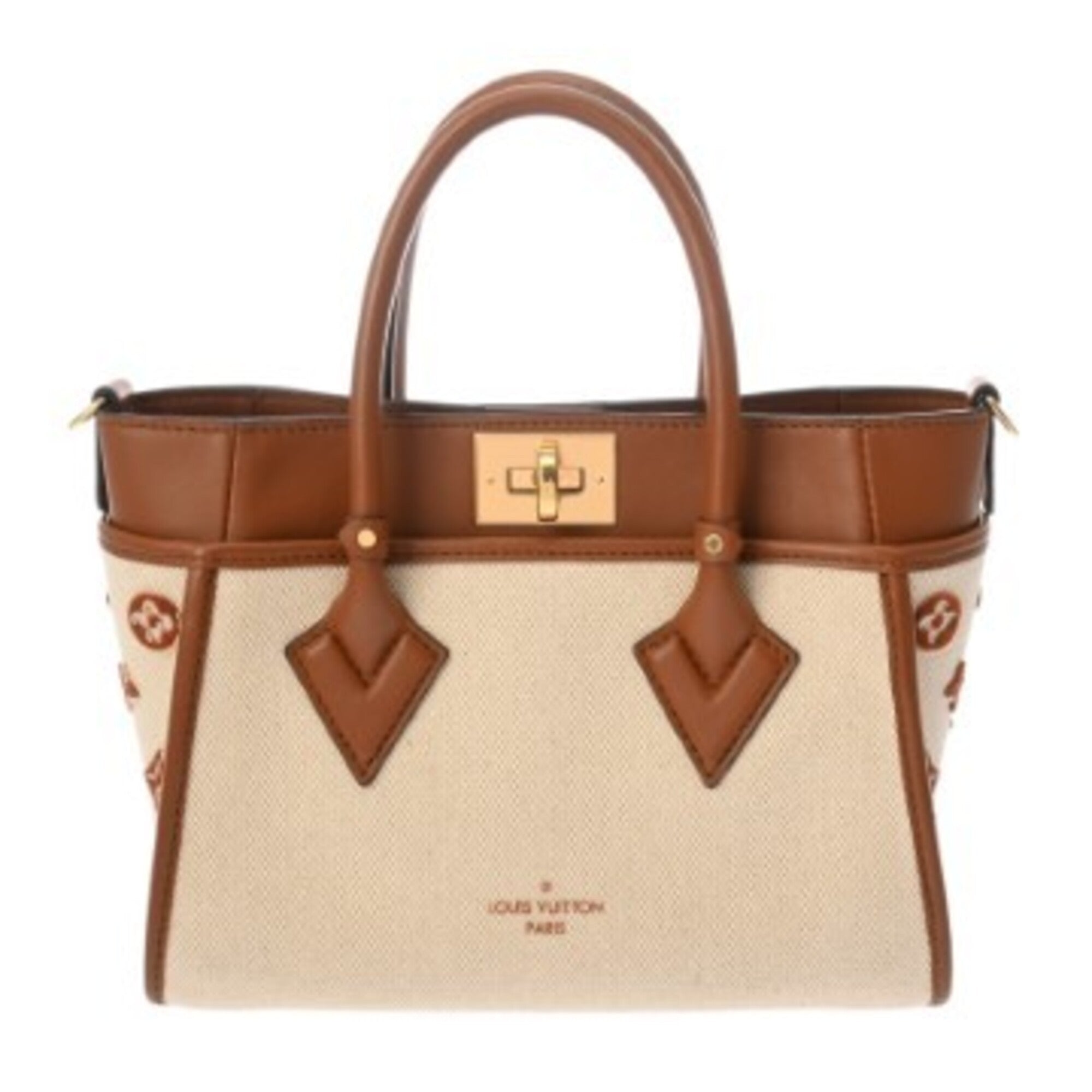 Louis Vuitton Beige Brown Canvas Leather Handbag (Pre-Owned)