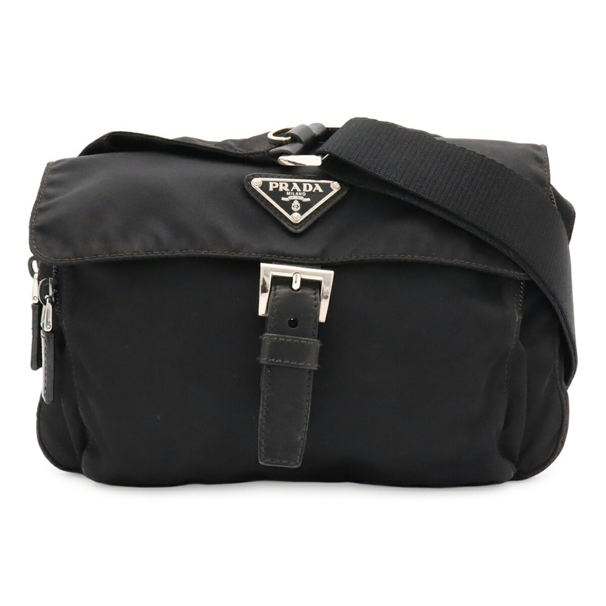 Prada Black Nero Nylon Leather Pochette Shoulder Bag (Pre-Owned)