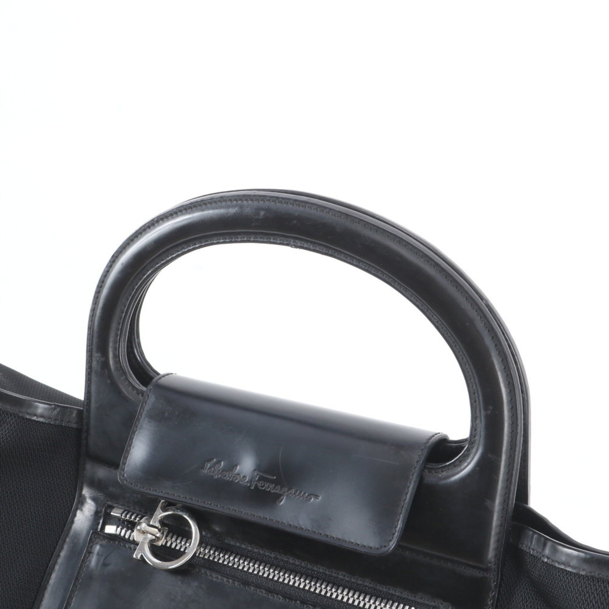 Salvatore Ferragamo Black Leather Nylon Handbag Tote Bag (Pre-Owned)