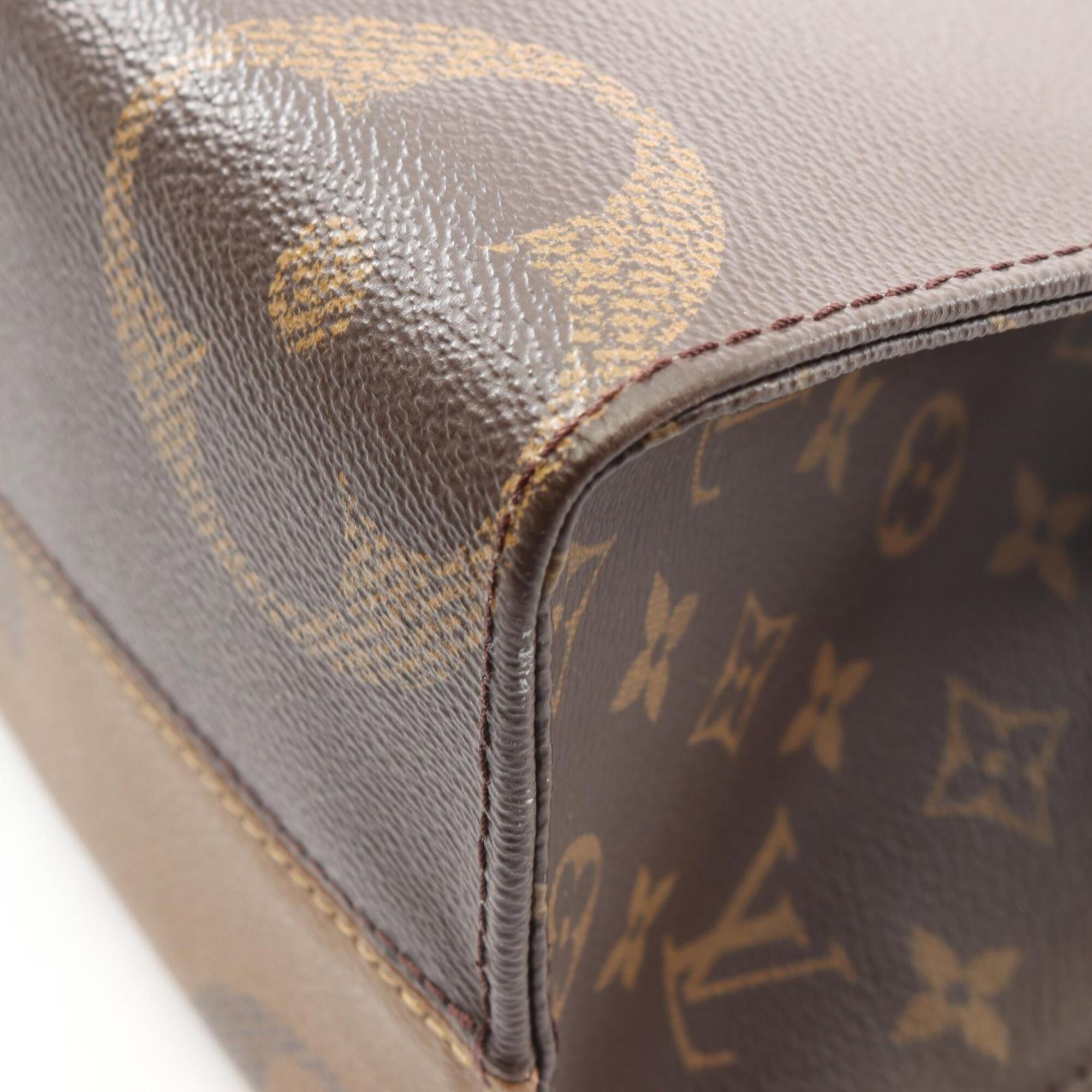 Louis Vuitton Beige Brown Coated Canvas Leather Handbag Tote Bag (Pre-Owned)