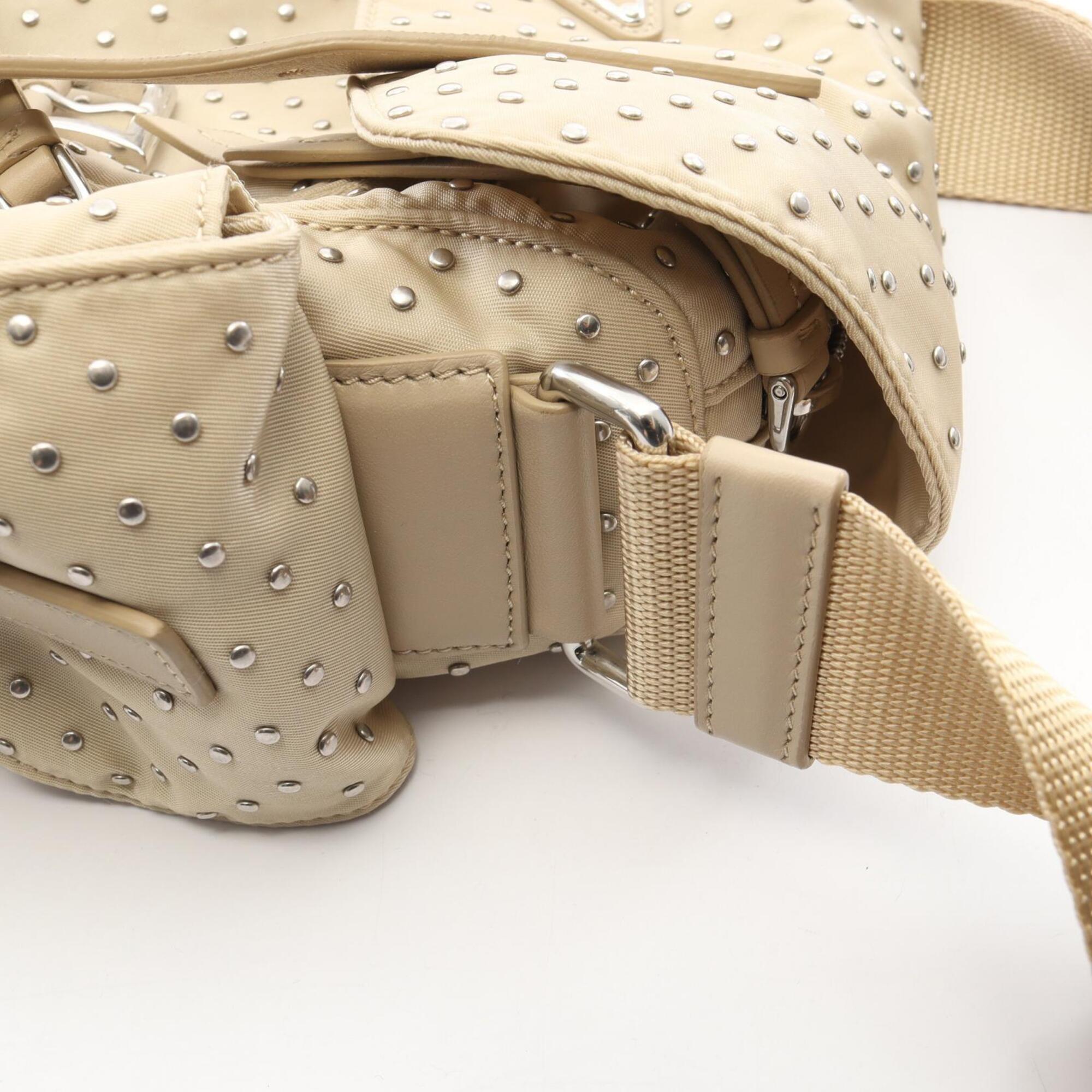 Prada Beige Nylon Leather Handbag Shoulder Bag (Pre-Owned)