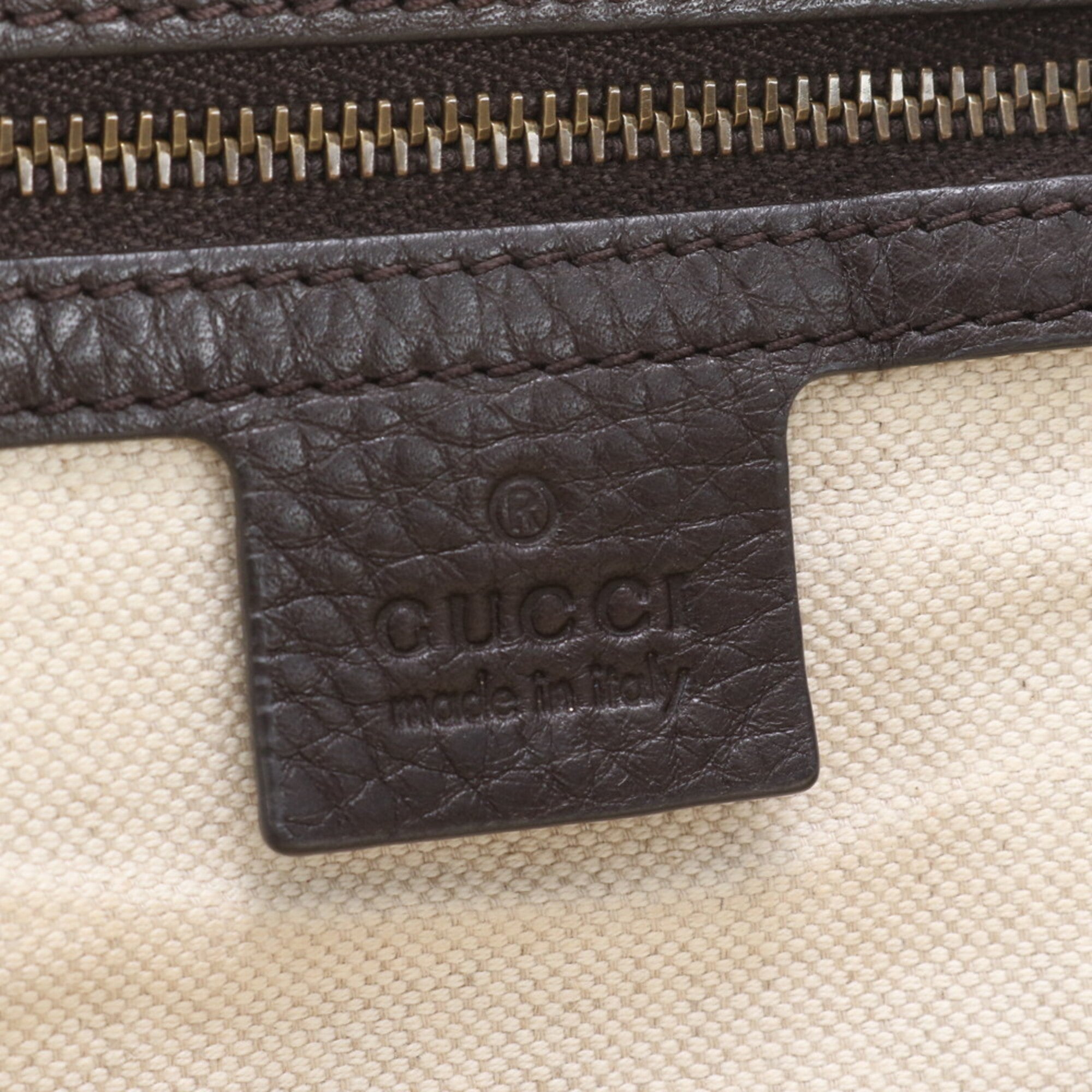 Gucci Beige Brown Leather Canvas Handbag Shoulder Bag Tote Bag (Pre-Owned)