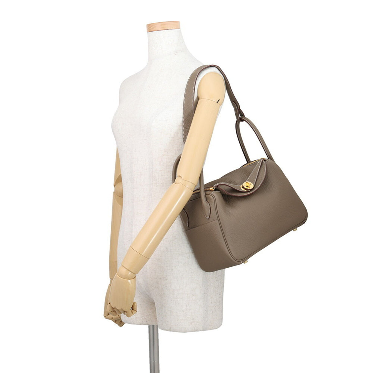 Hermes Etoupe Gray Taurillon Clemence Leather Handbag Shoulder Bag (Pre-Owned)