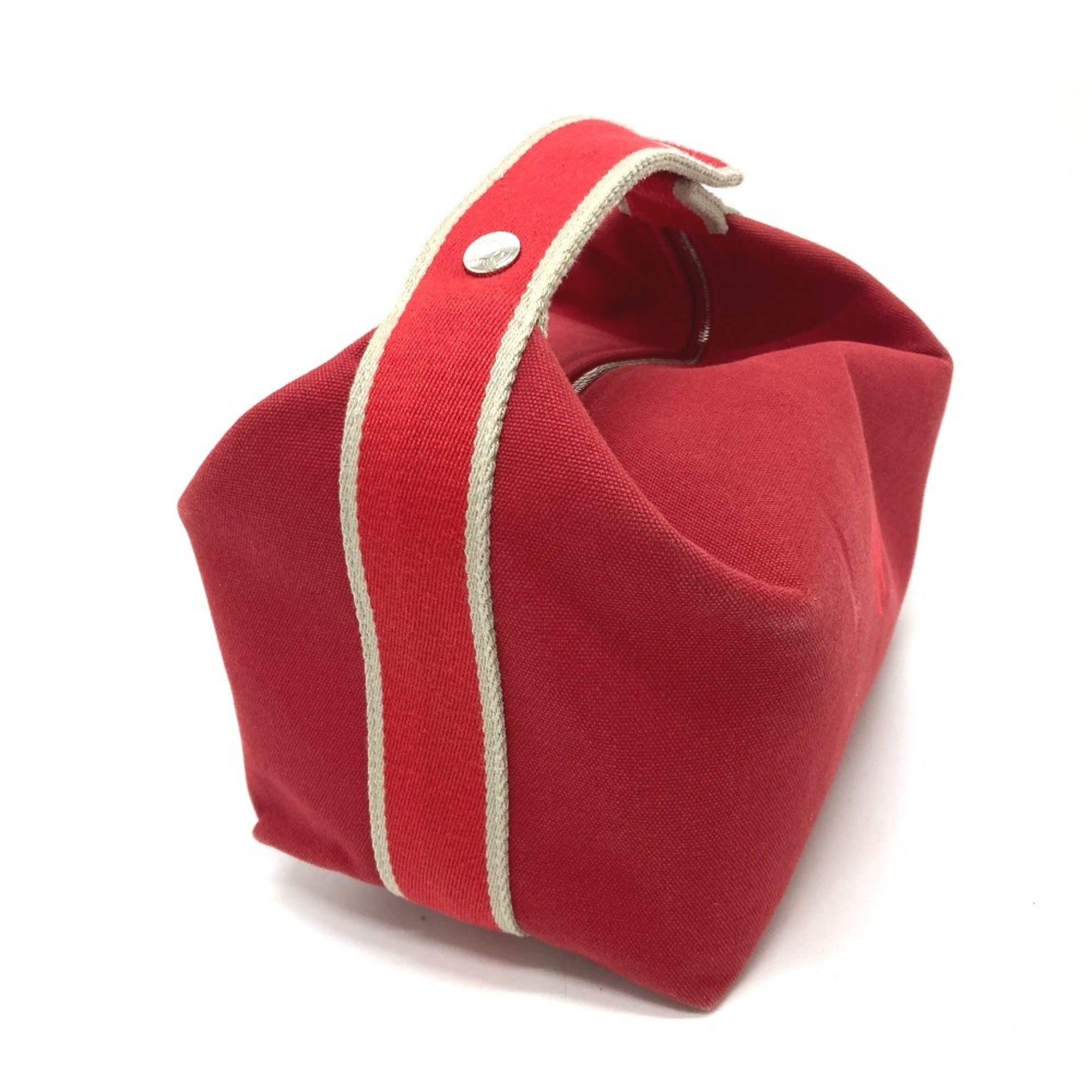 Hermes Red Color Canvas Handbag Shoulder Bag Vanity Bag (Pre-Owned)