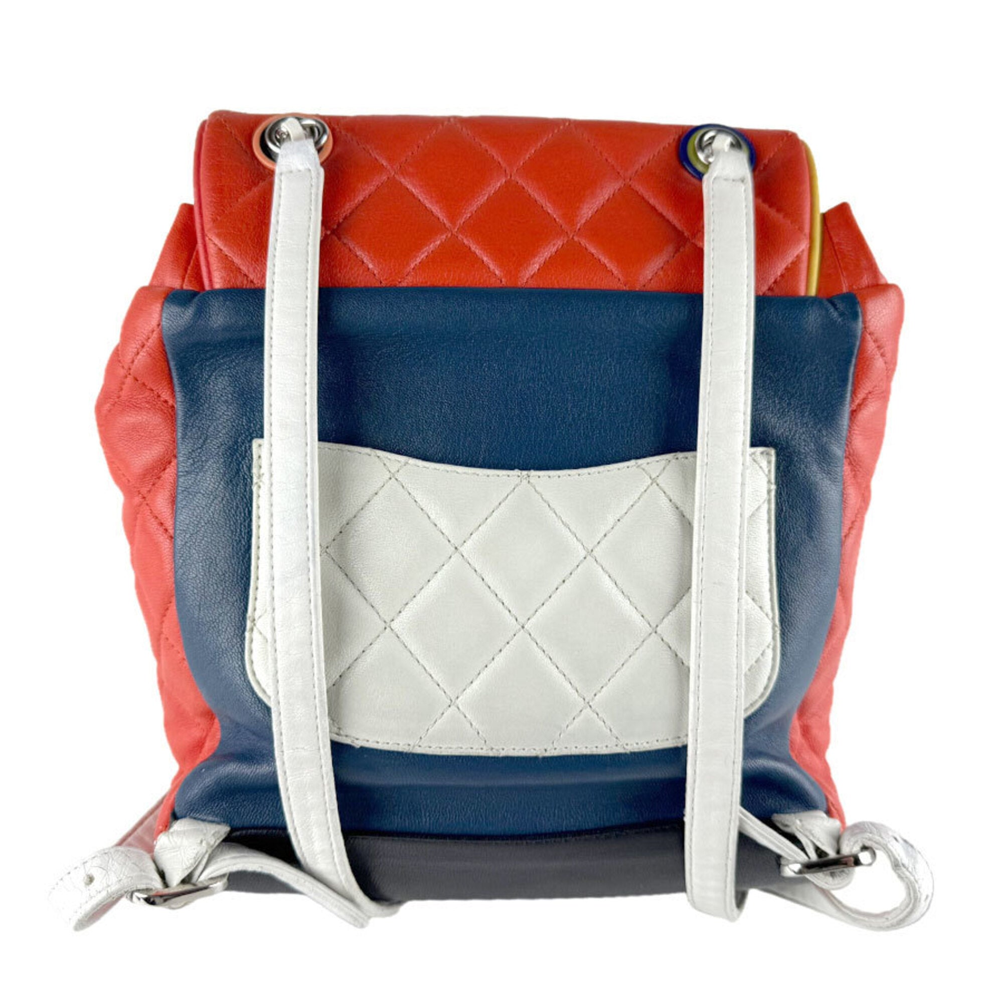 Unspecified Black Navy Orange White Leather Backpack (Pre-Owned)