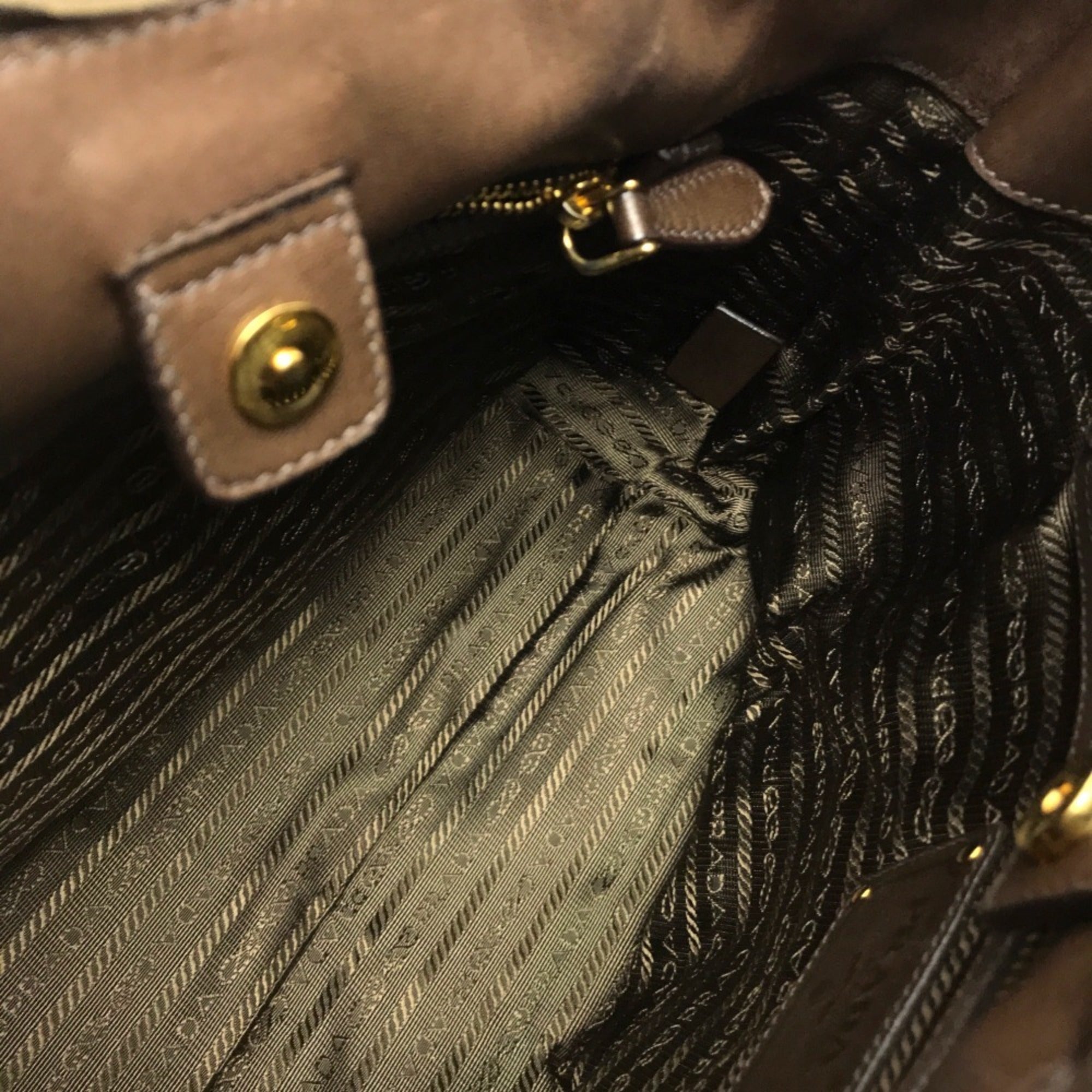Prada Brown Nylon Canvas Leather Handbag Tote Bag (Pre-Owned)