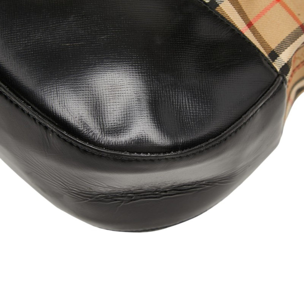 Burberry Beige Black Canvas Leather Shoulder Bag Tote Bag (Pre-Owned)