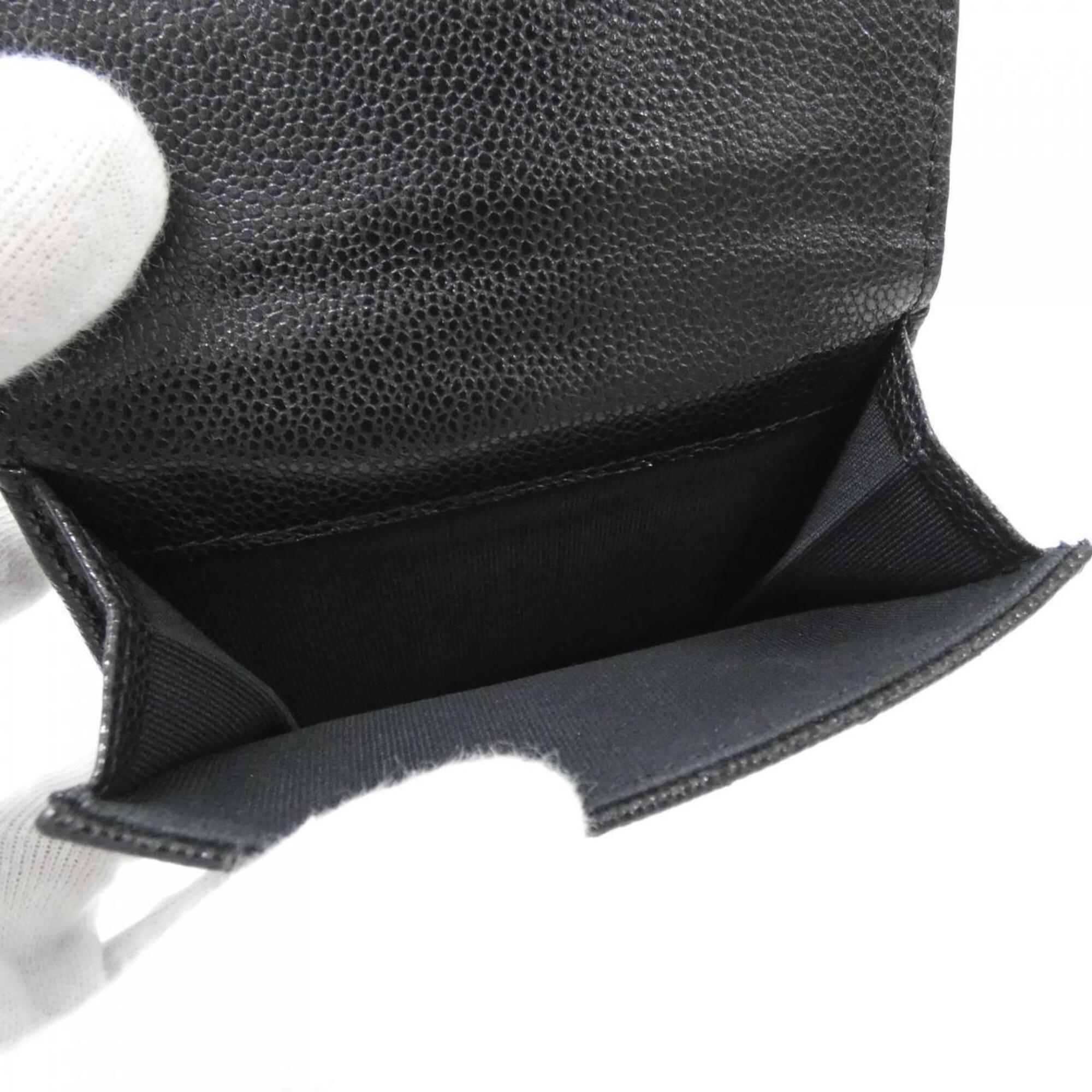 Chanel Black Grained Calfskin Wallet (Tri-Fold) (Pre-Owned)