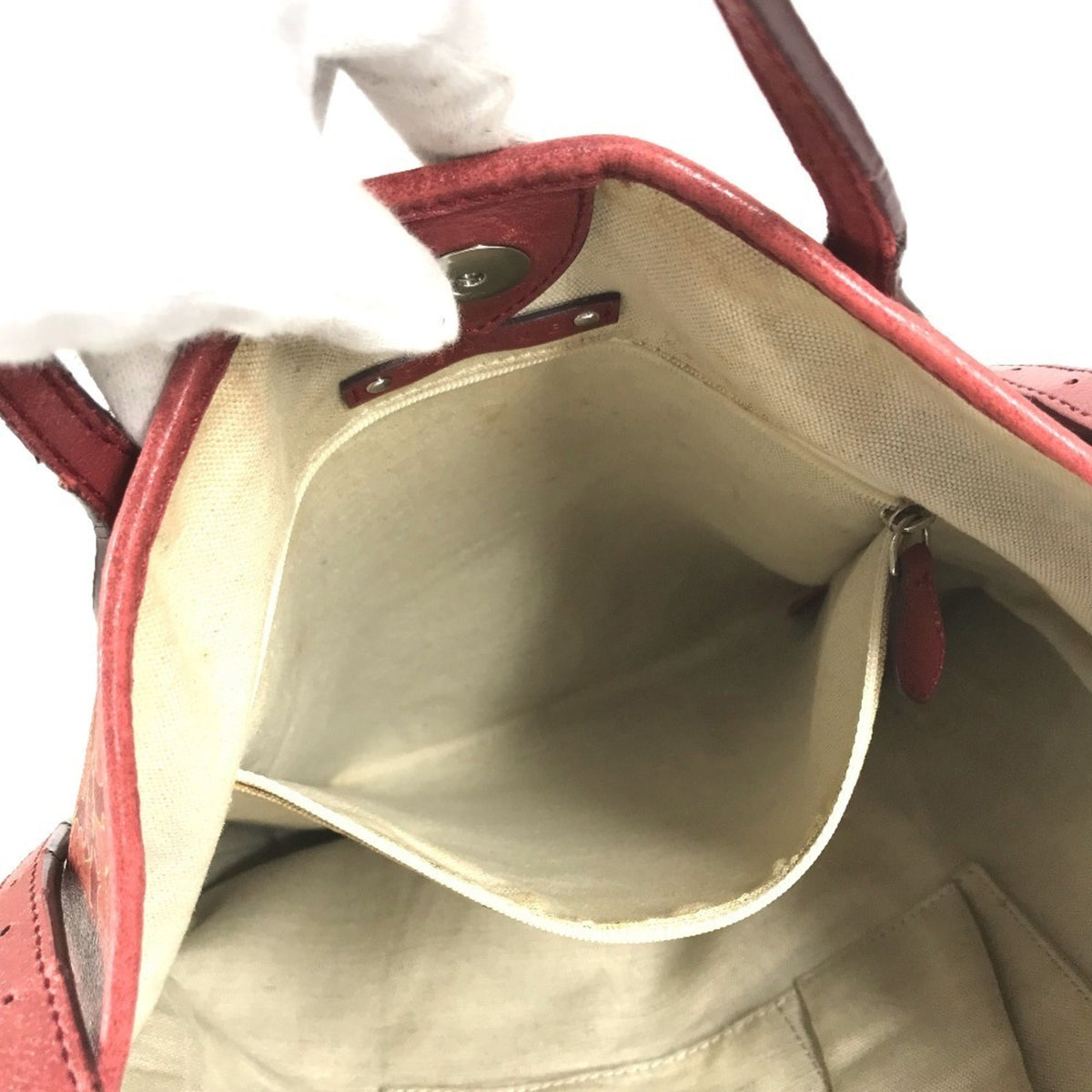 Celine Red Color Leather Coated Canvas Shoulder Bag Tote Bag (Pre-Owned)