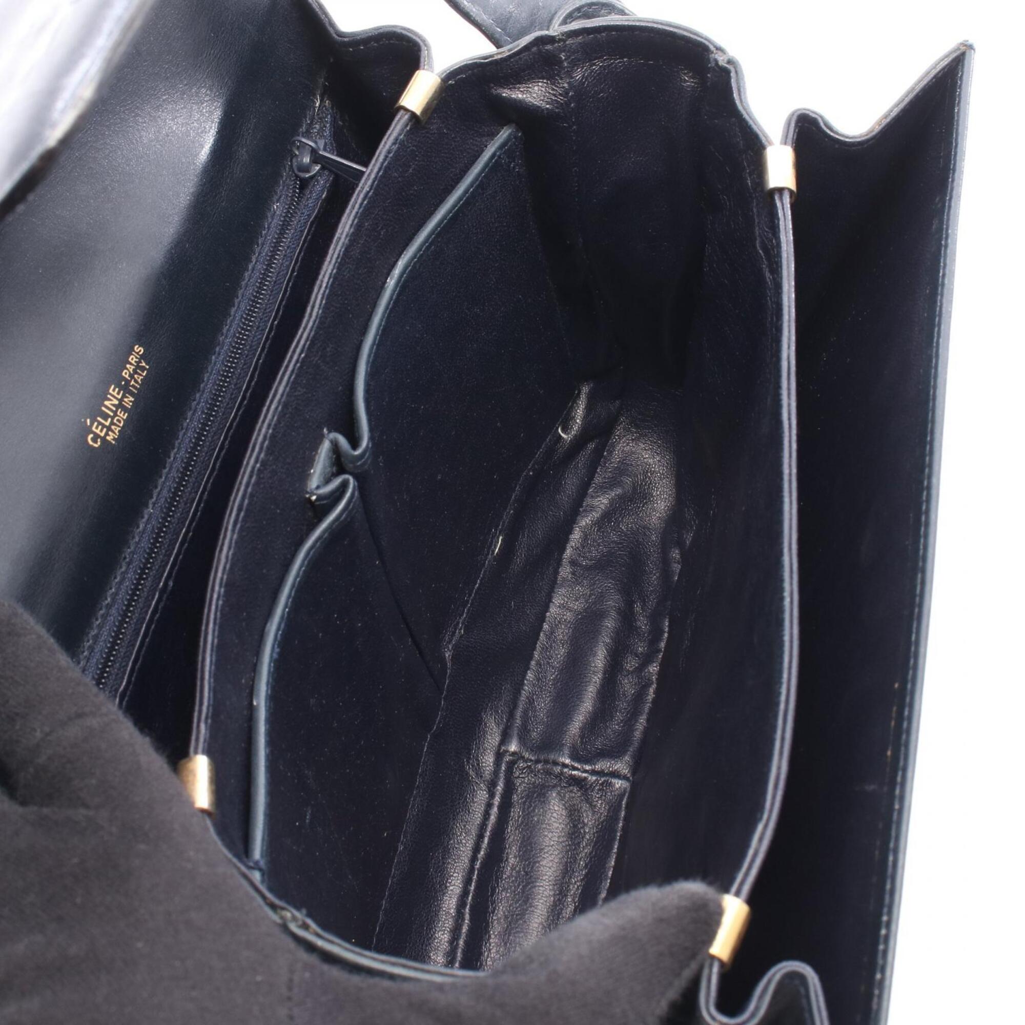 Celine Gray Navy Canvas Leather Handbag Shoulder Bag (Pre-Owned)