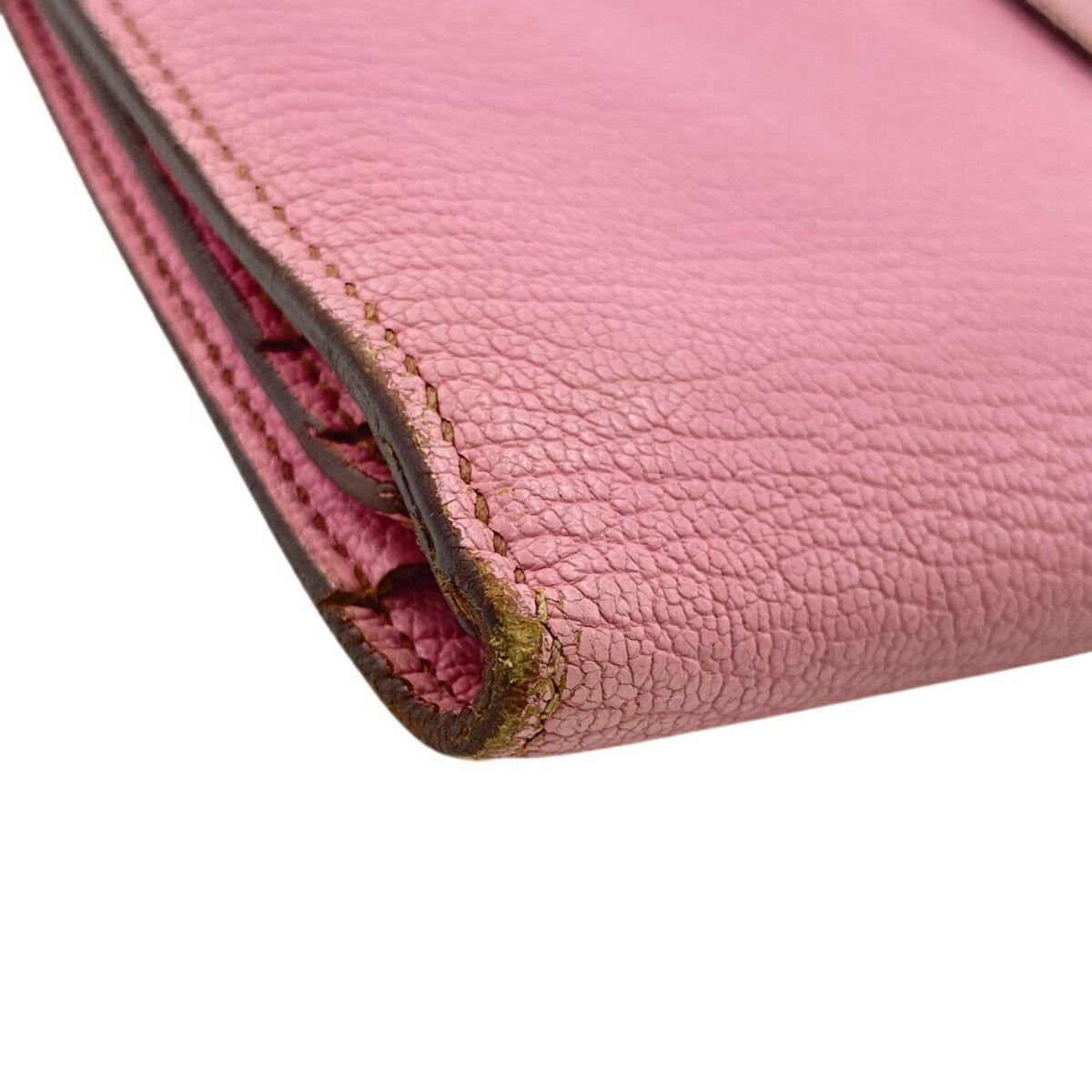 Hermes Pink Chevre Myzore Leather Long Wallet (Bi-Fold) (Pre-Owned)