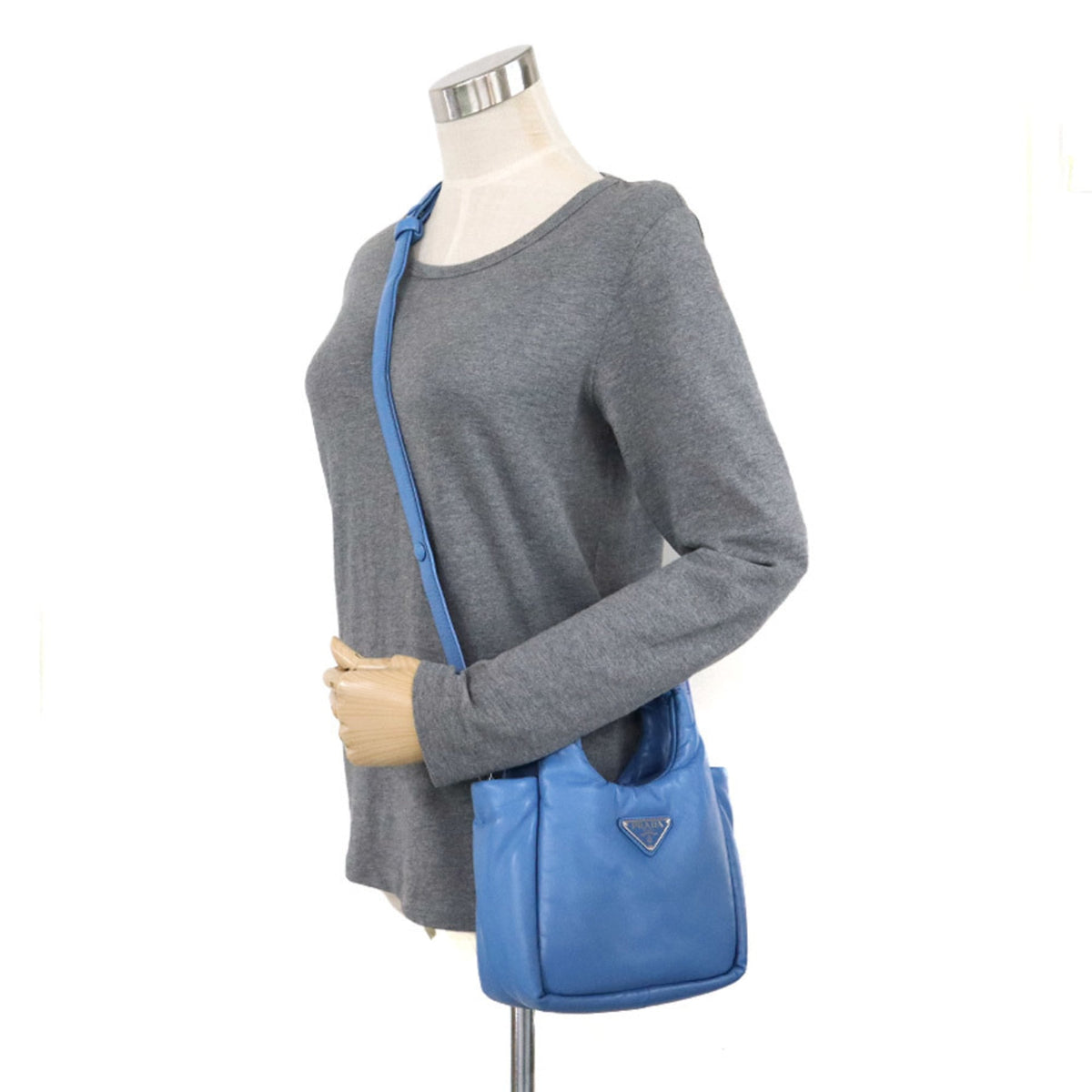 Prada Blue Leather Handbag Shoulder Bag (Pre-Owned)