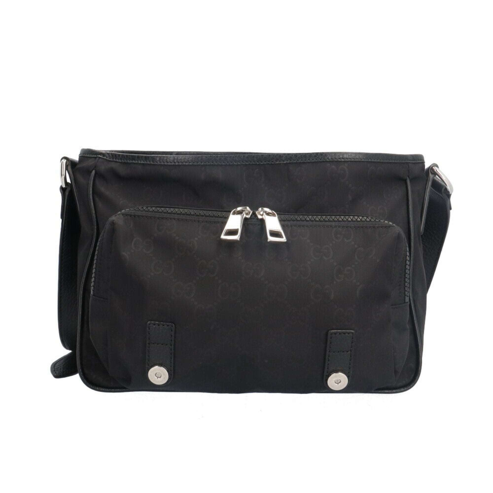 Gucci Black Nylon Leather Messenger Bag Shoulder Bag (Pre-Owned)