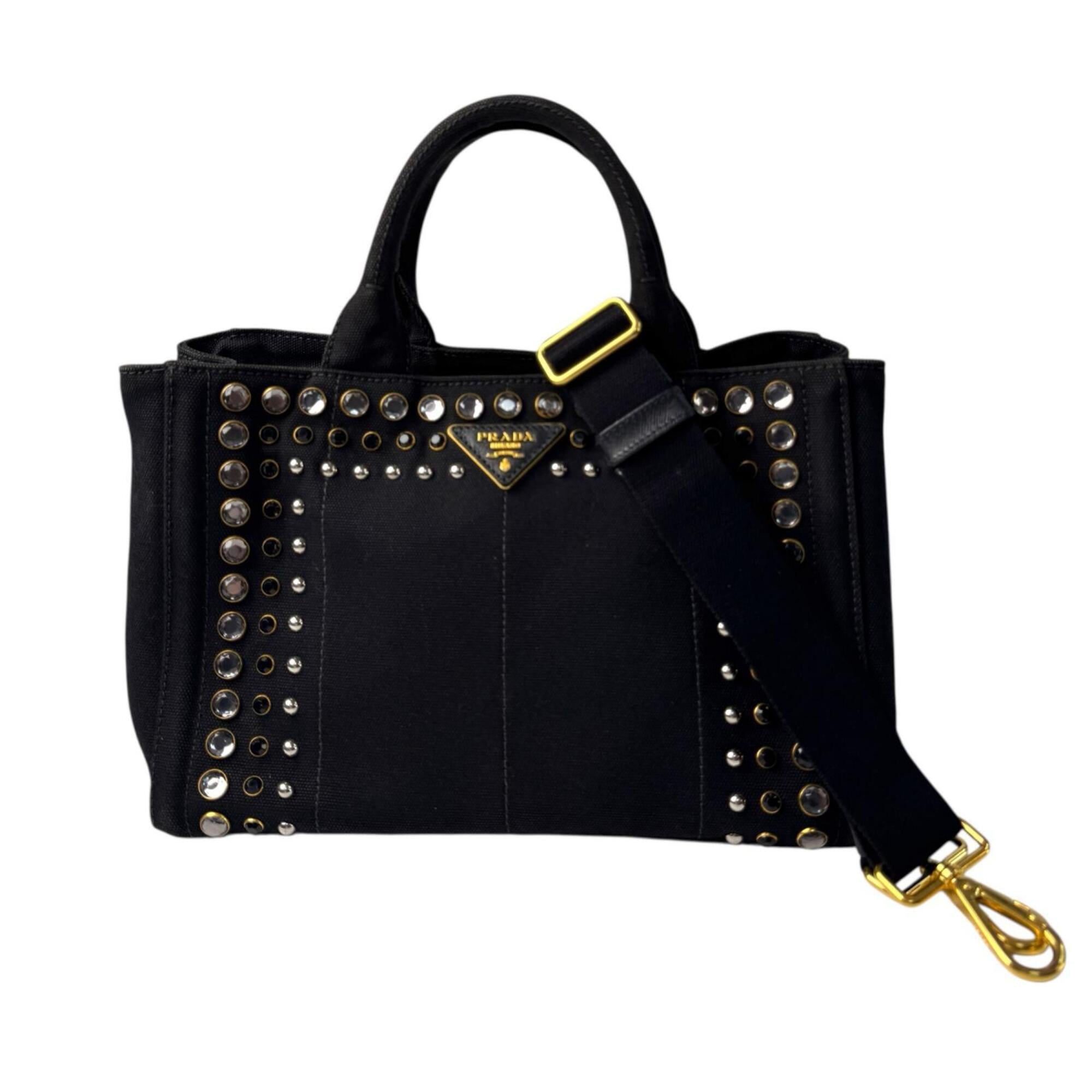 Prada Black Canvas Handbag Shoulder Bag Tote Bag (Pre-Owned)