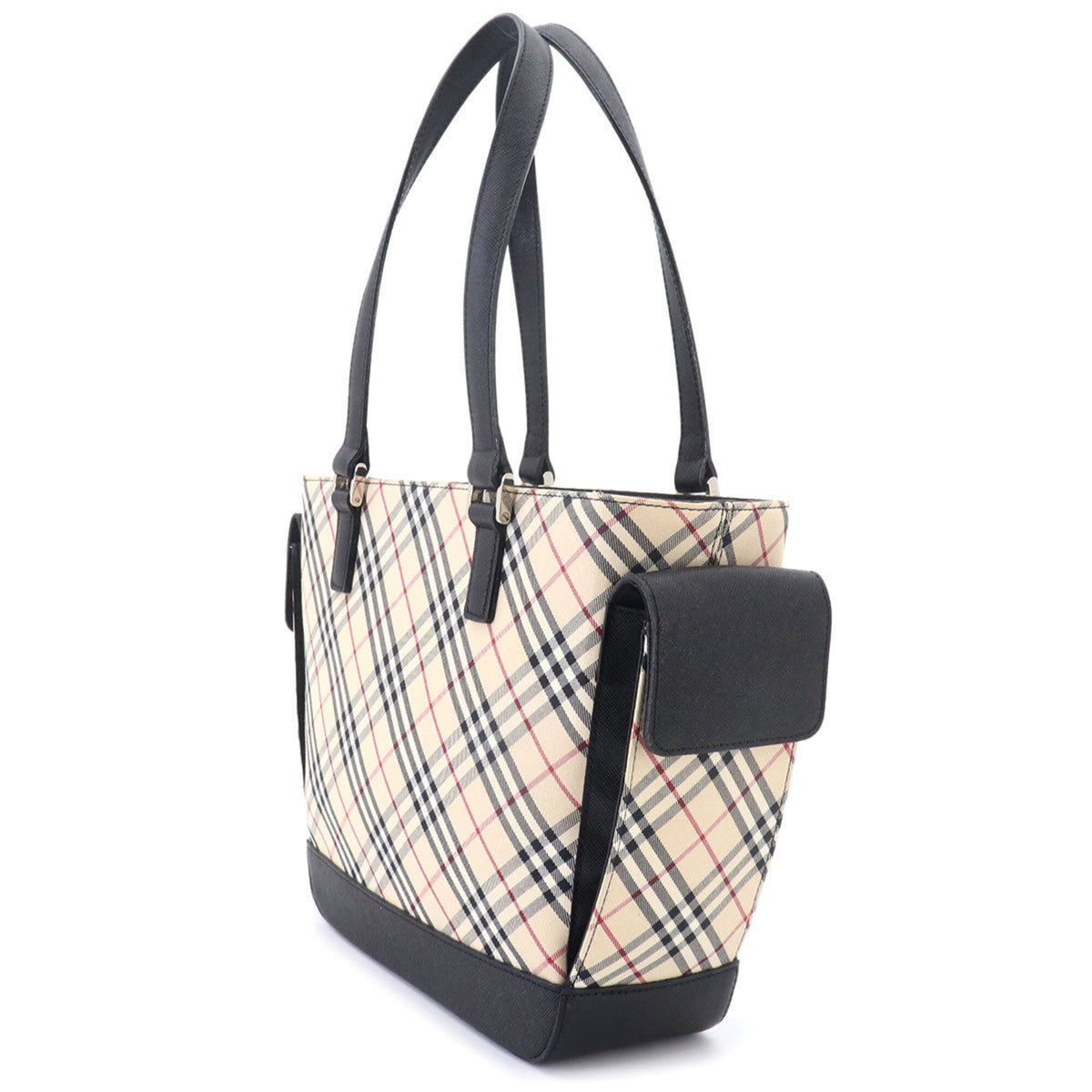Burberry Beige Black Canvas Leather Handbag (Pre-Owned)