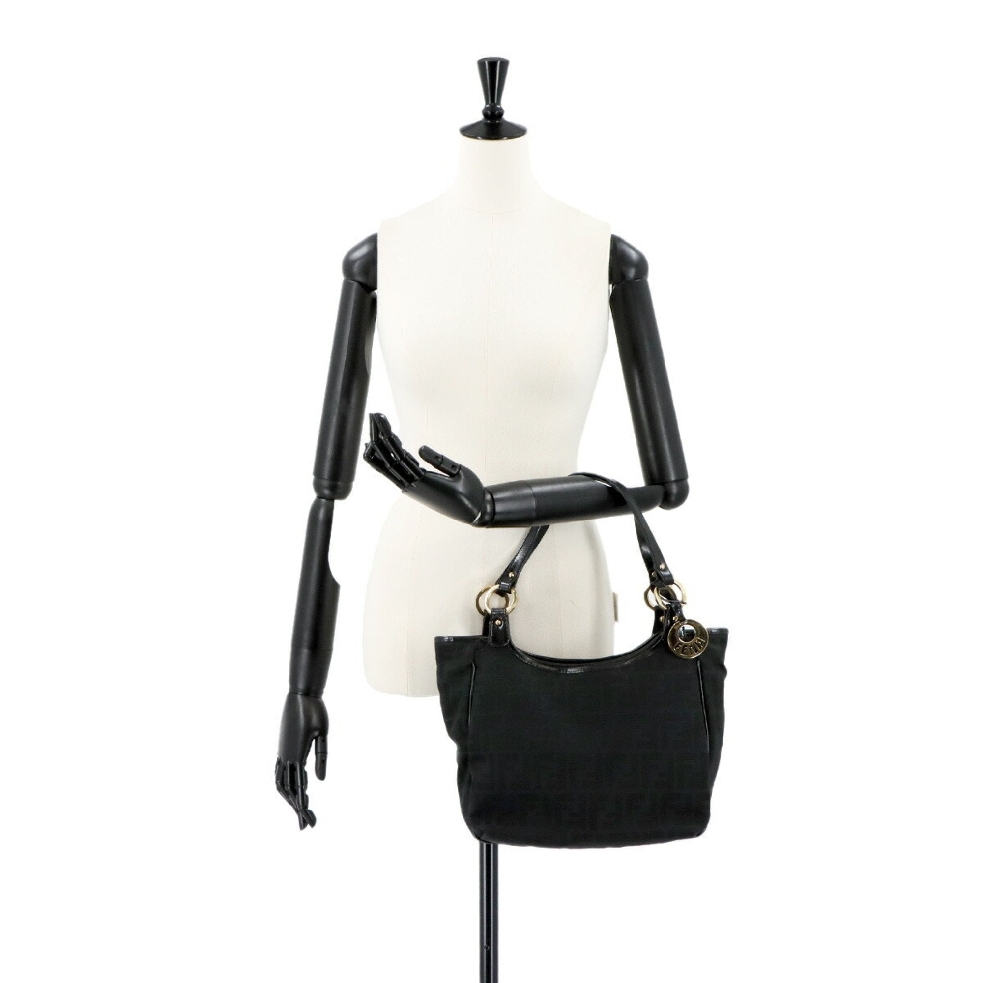 Fendi Black Canvas Leather Tote Bag (Pre-Owned)