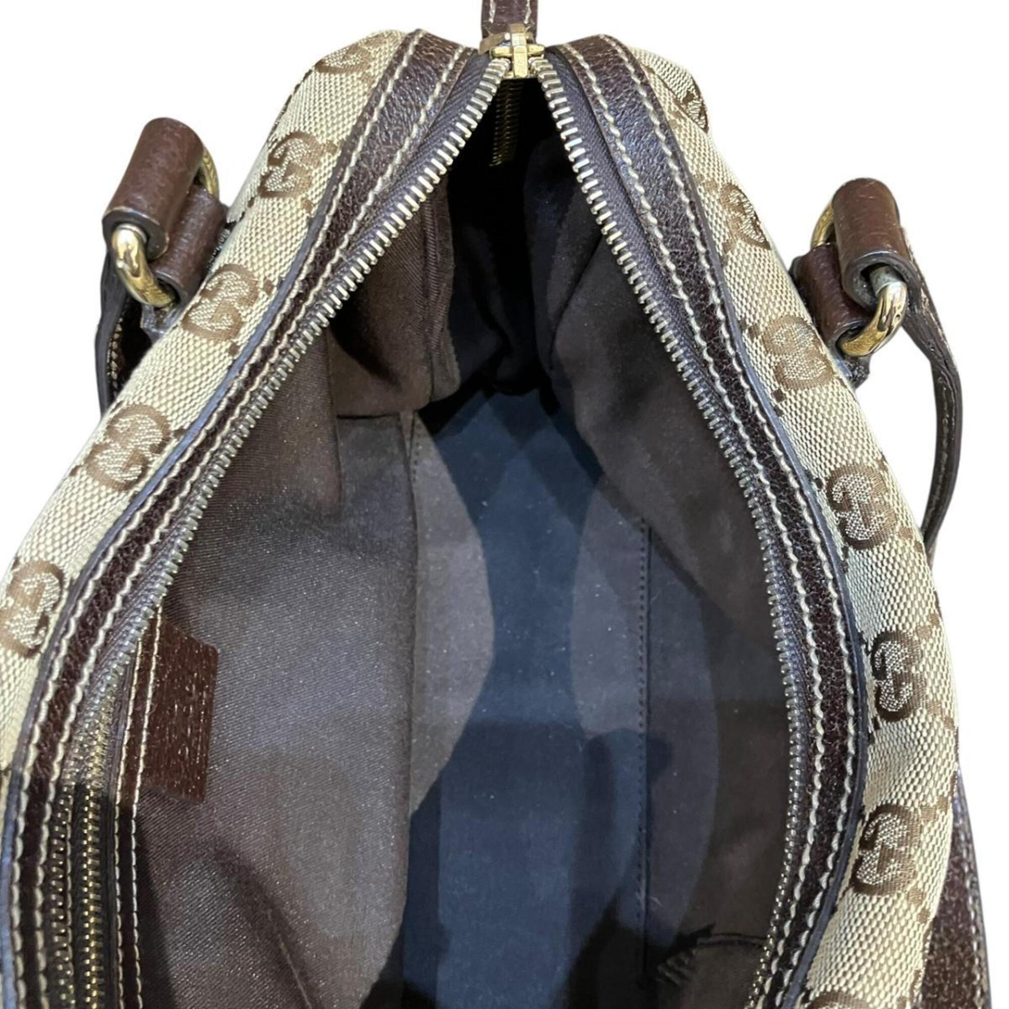 Gucci Gg Canvas Beige Brown Canvas Leather Handbag (Pre-Owned)