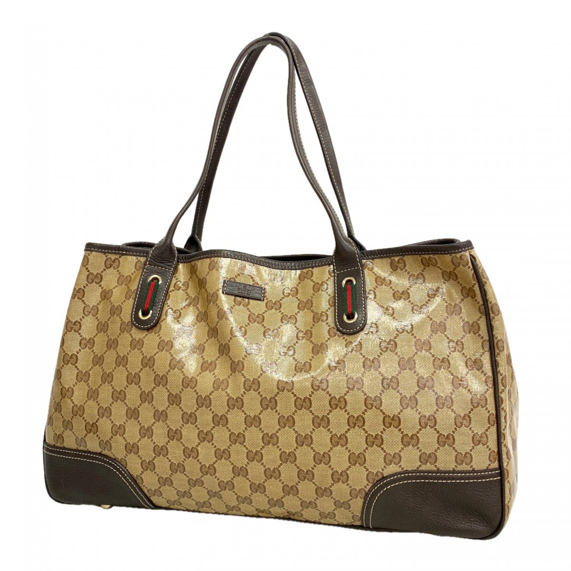 Gucci Beige Brown Coated Canvas Tote Bag (Pre-Owned)