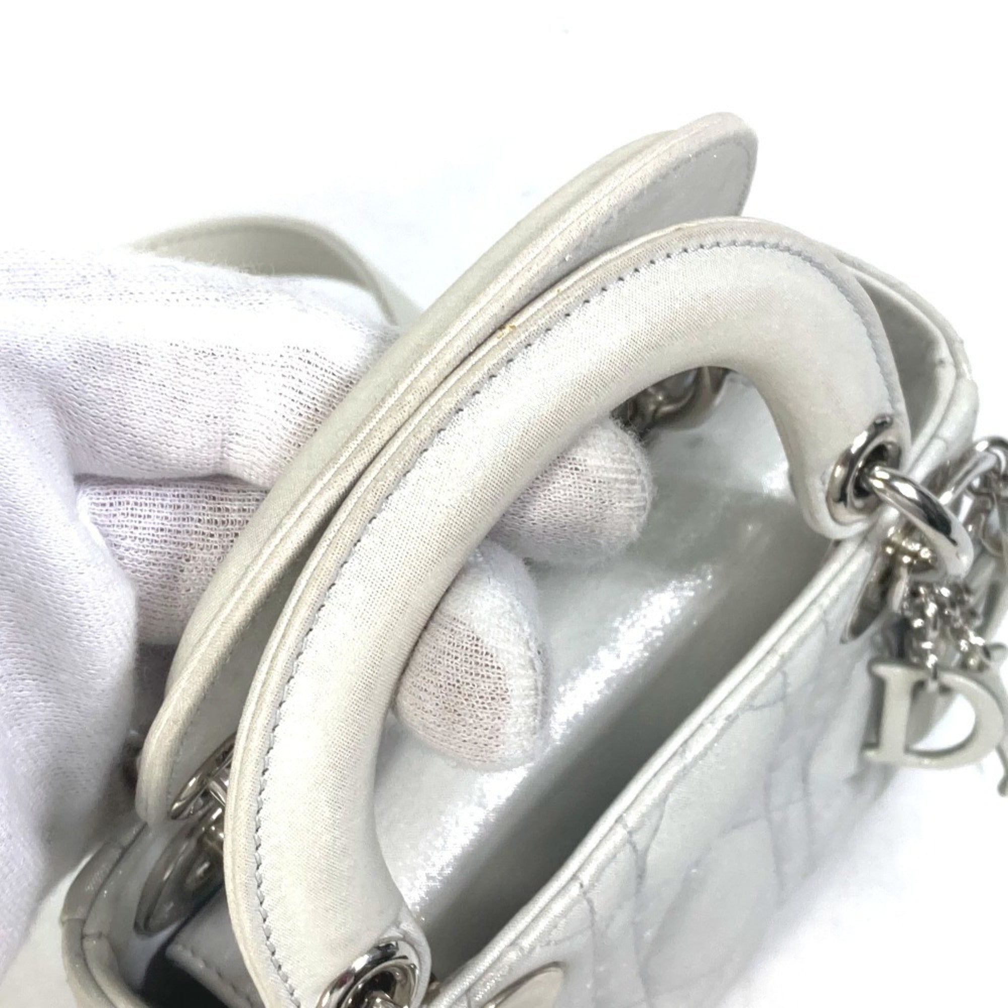 Christian Dior Lady Dior Metallic Gray Leather Handbag Shoulder Bag (Pre-Owned)
