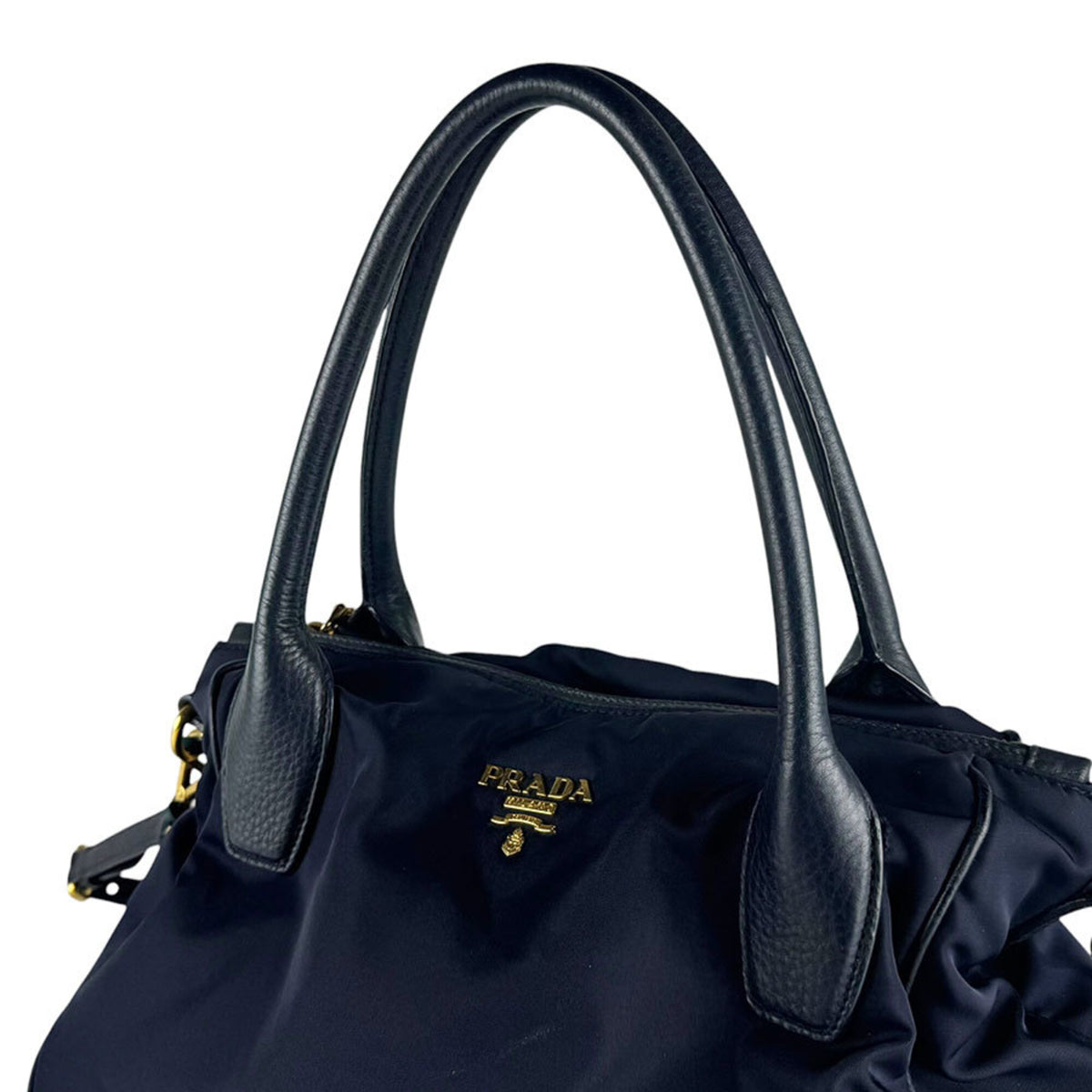 Prada Navy Nylon Leather Handbag Shoulder Bag (Pre-Owned)
