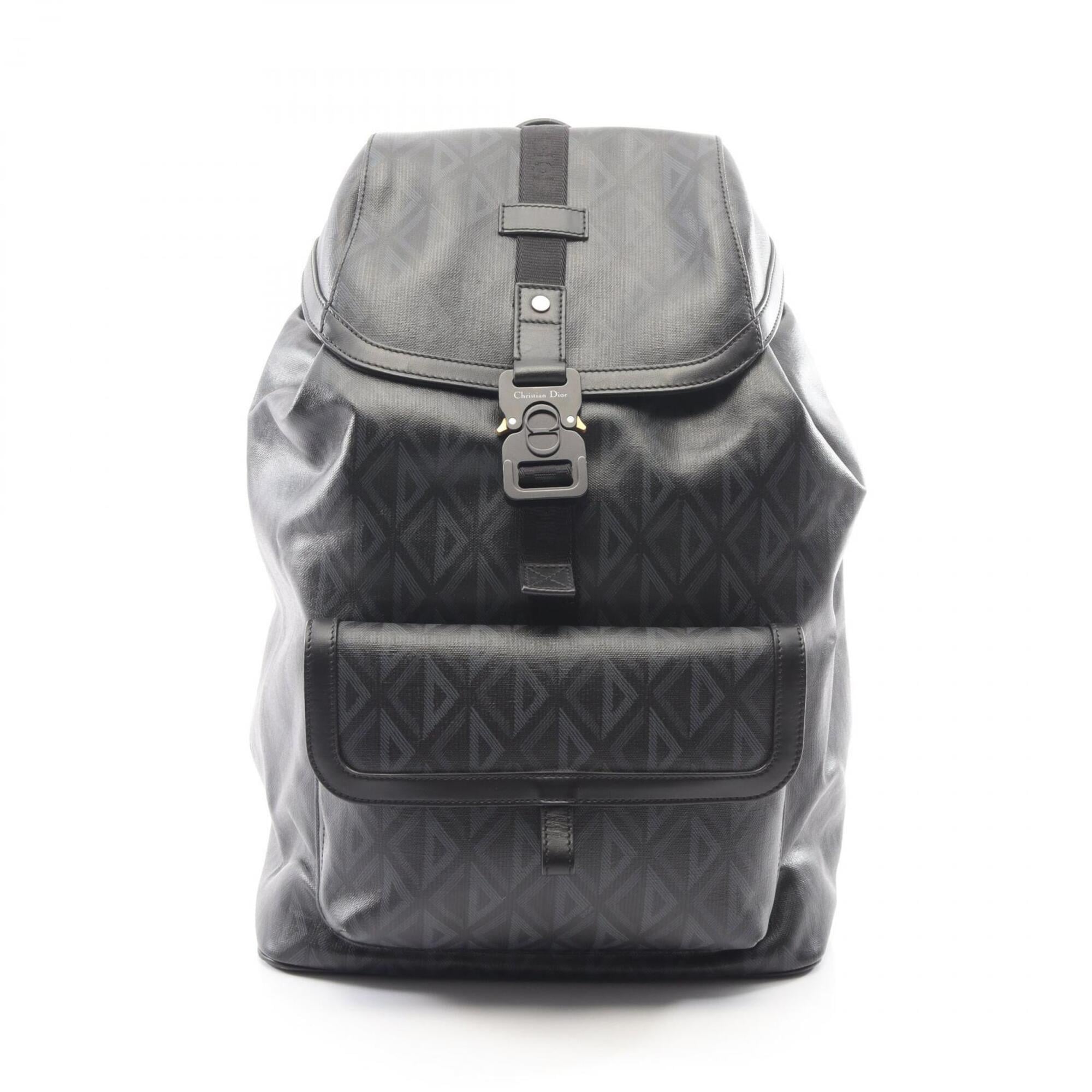Christian Dior Black Coated Canvas Leather Backpack (Pre-Owned)