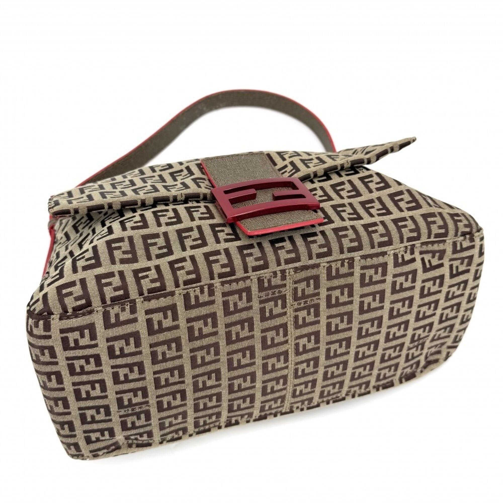 Fendi Brown Red Color Canvas Leather Shoulder Bag (Pre-Owned)