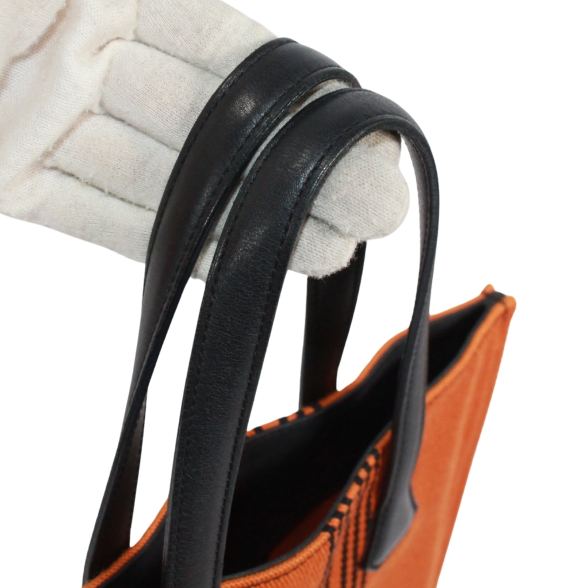 Hermes Black Orange Leather Canvas Tote Bag (Pre-Owned)
