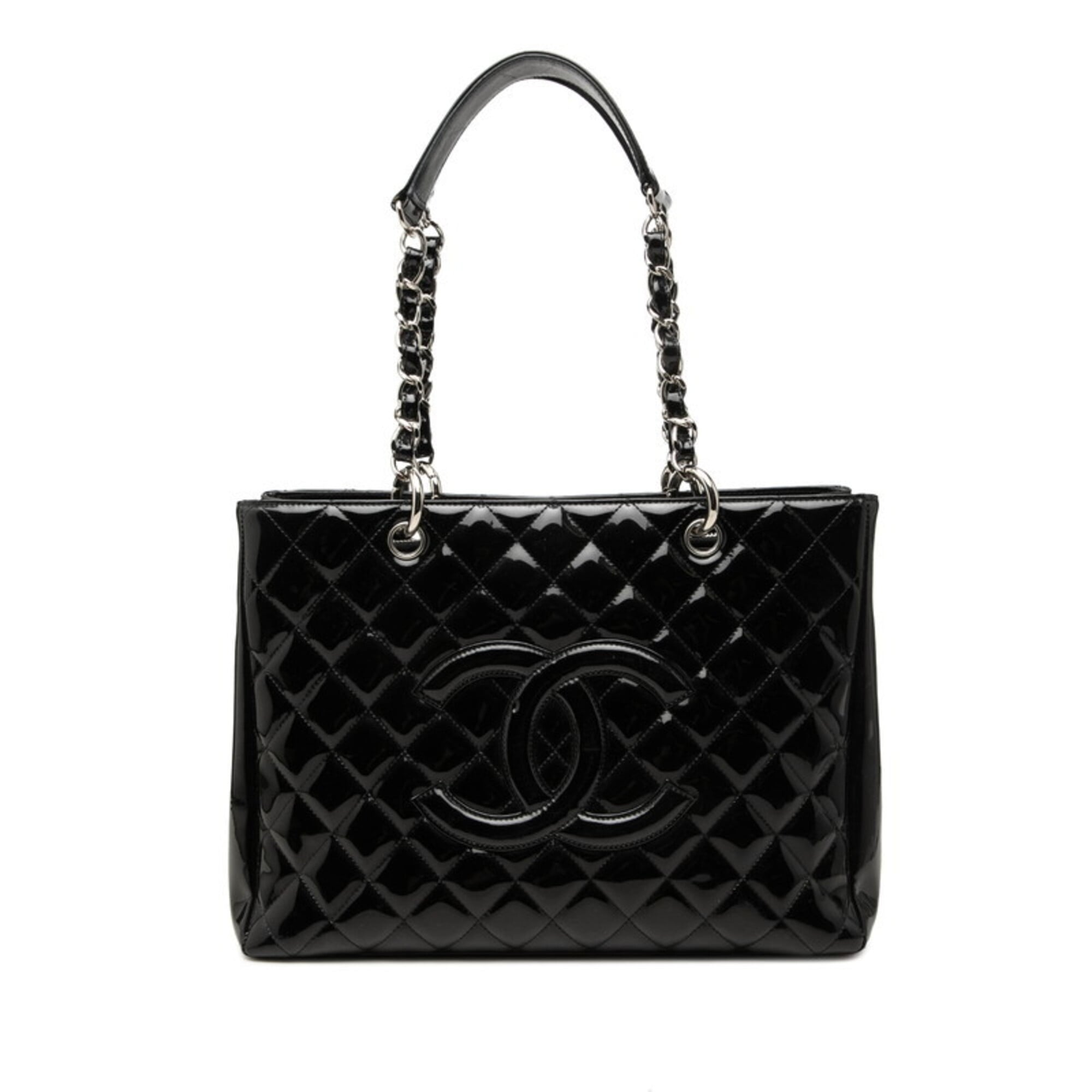 Chanel Matelasse Black Patent Leather Handbag Tote Bag (Pre-Owned)