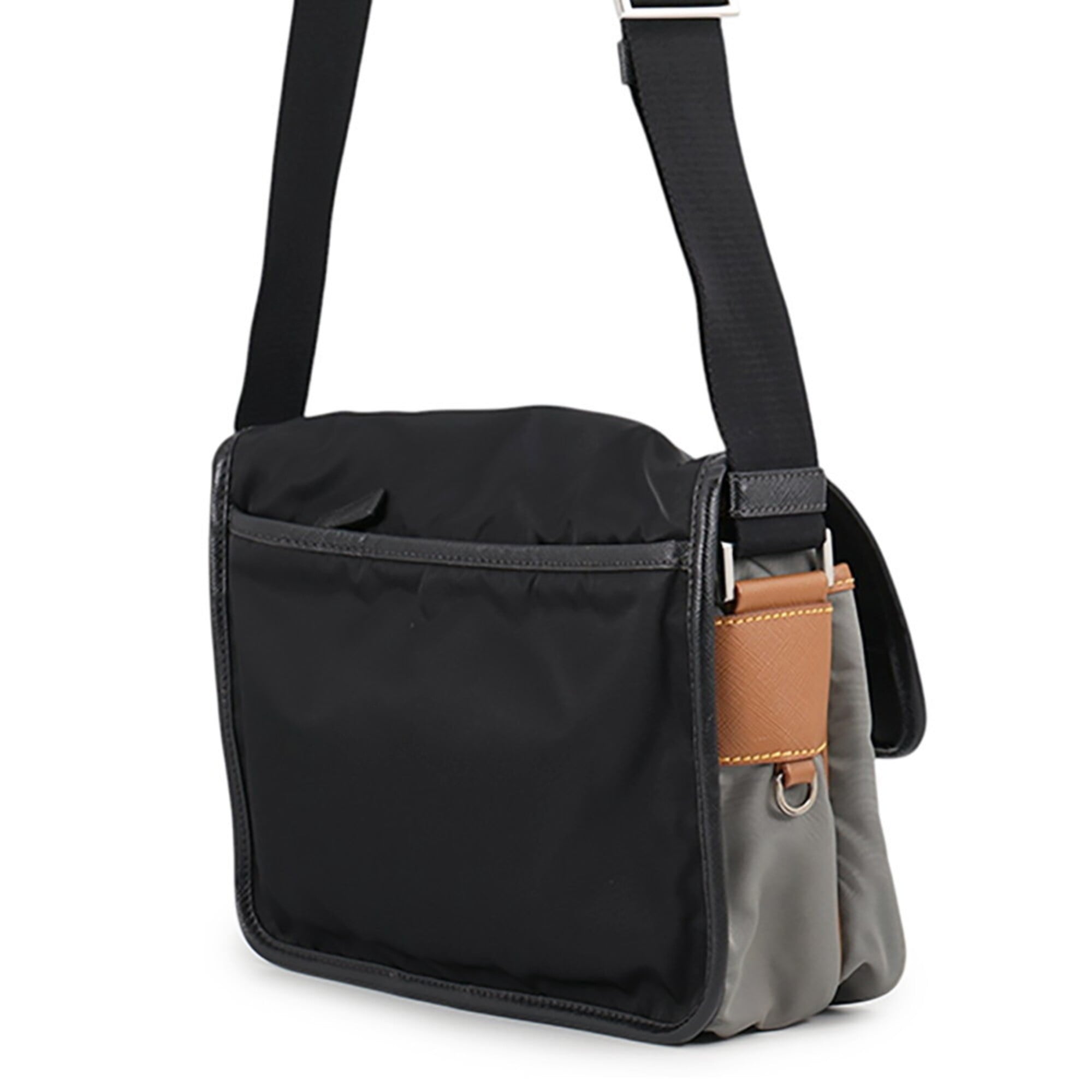Prada Black Gray Brown Nylon Leather Handbag Shoulder Bag (Pre-Owned)