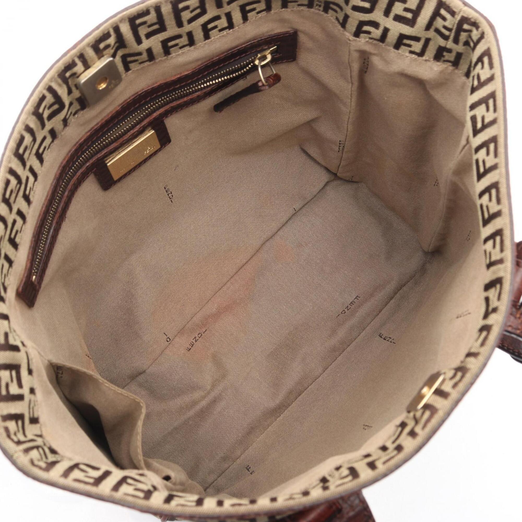 Fendi Beige Brown Canvas Leather Handbag Tote Bag (Pre-Owned)
