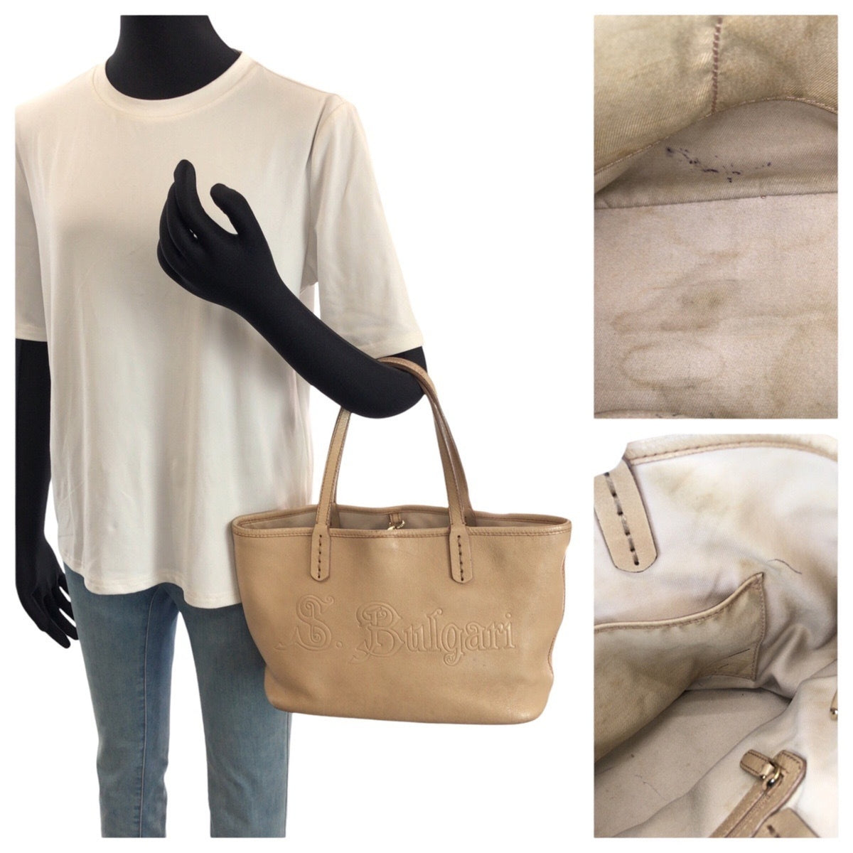 Bvlgari Beige Leather Handbag Tote Bag (Pre-Owned)