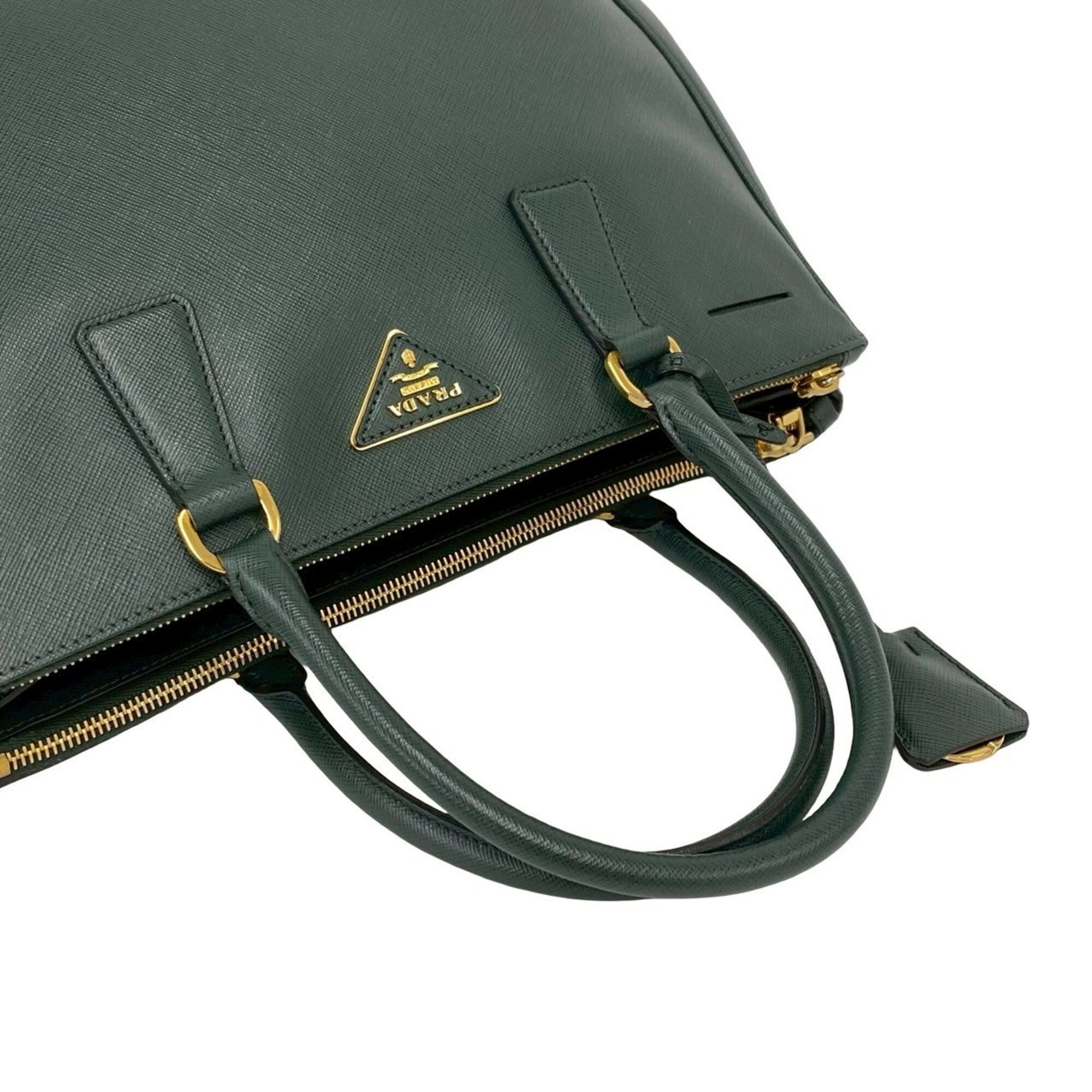 Prada Green Leather Handbag Shoulder Bag Tote Bag (Pre-Owned)