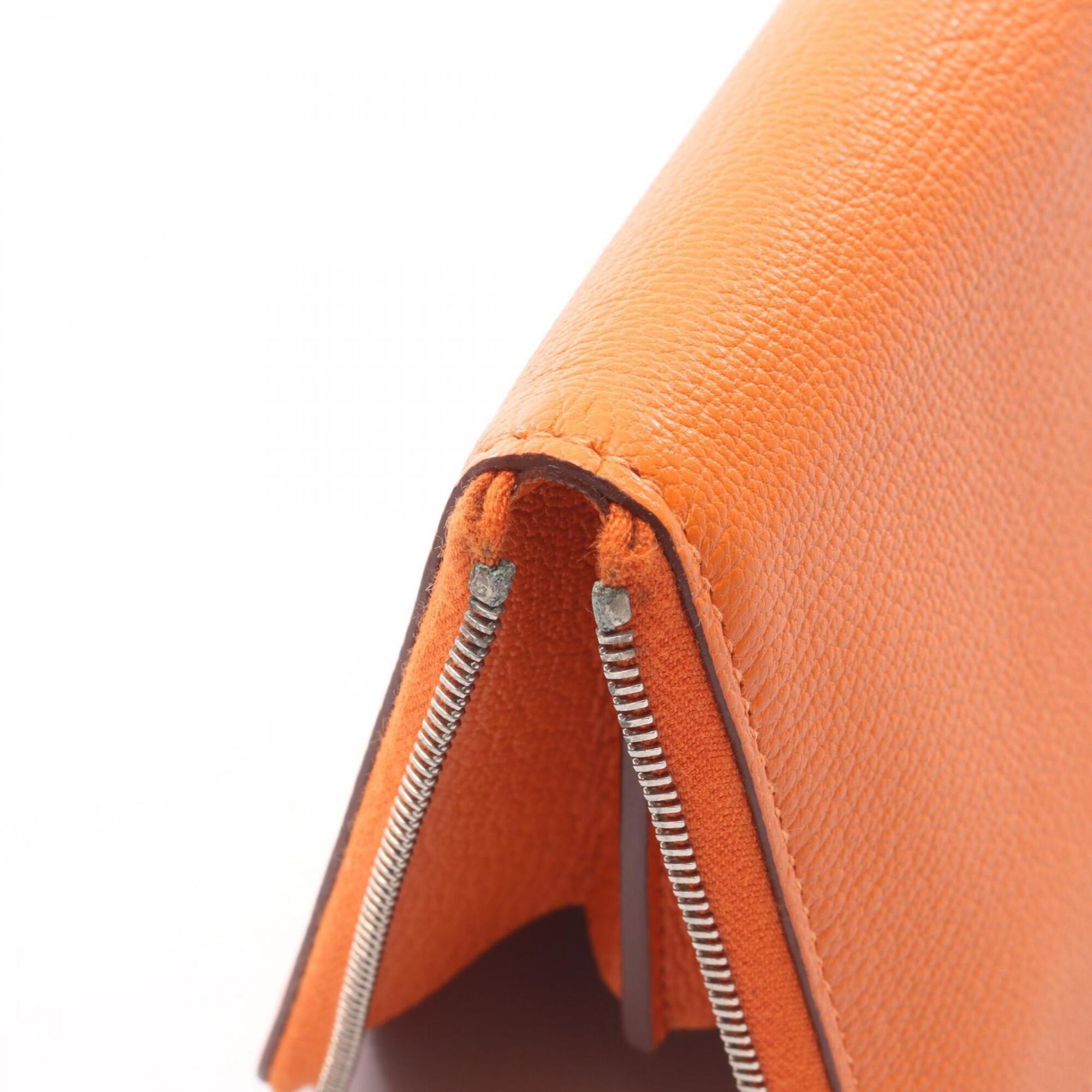 Hermes Feu Orange Chevre Leather Leather Long Wallet (Bi-Fold) (Pre-Owned)