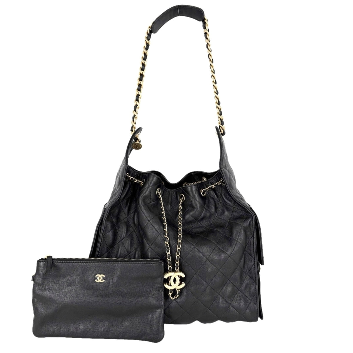 Chanel Matelasse Black Grained Calfskin Handbag Pouch Shoulder Bag (Pre-Owned)