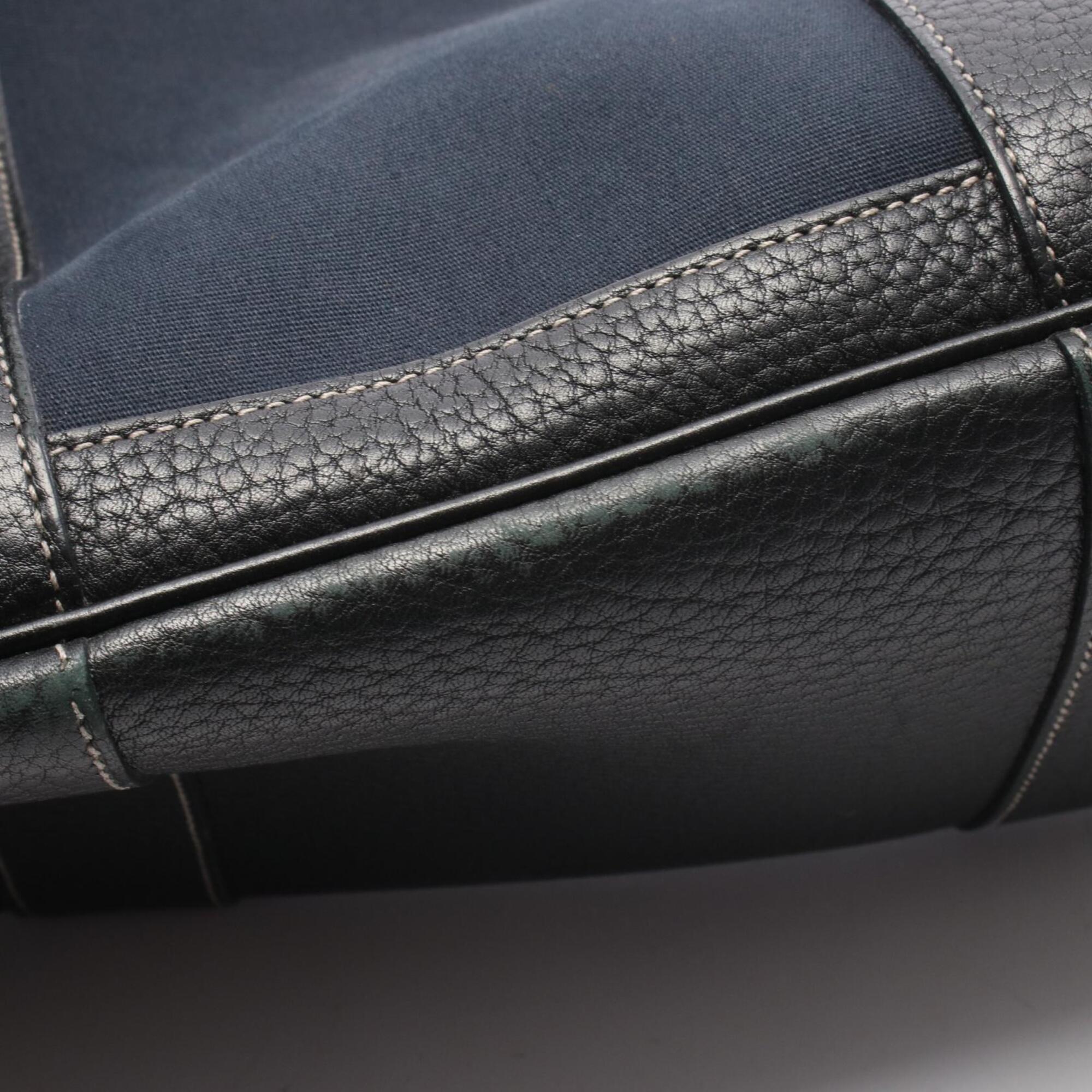 Hermes Black Toile Officier Leather Canvas Handbag Tote Bag (Pre-Owned)