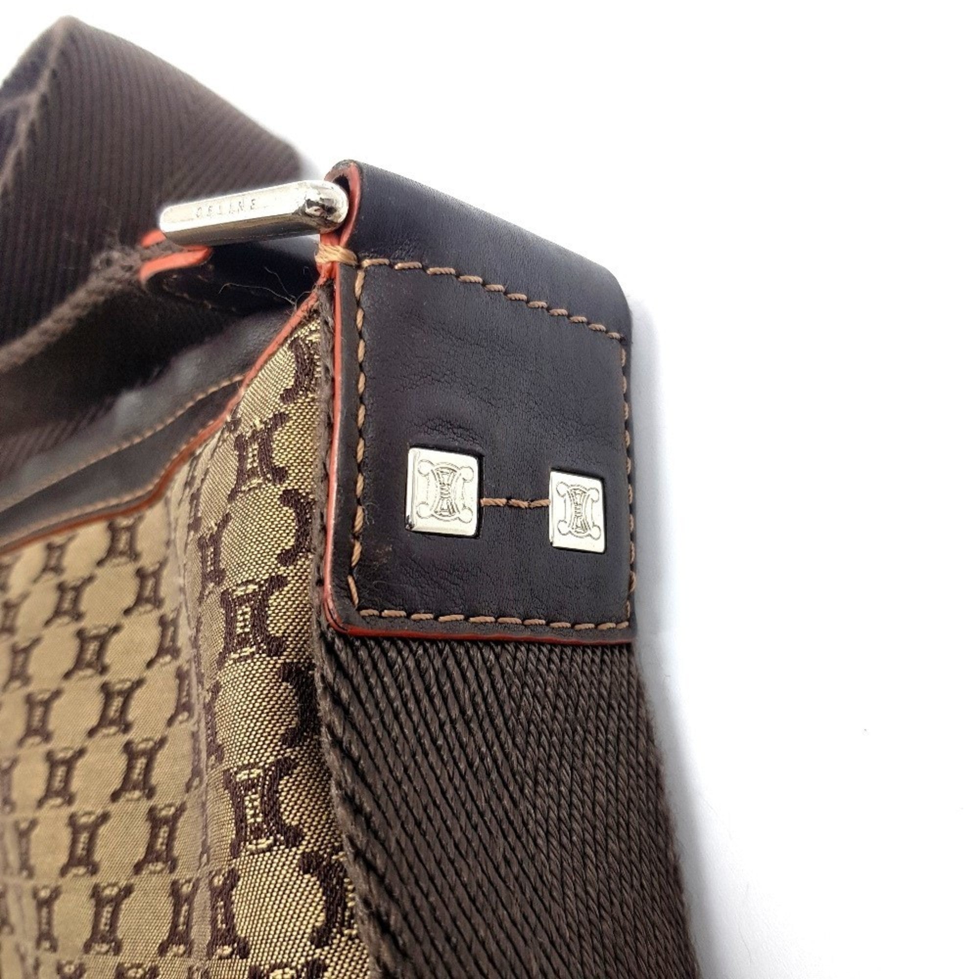 Celine Macadam Brown Canvas Leather Shoulder Bag (Pre-Owned)