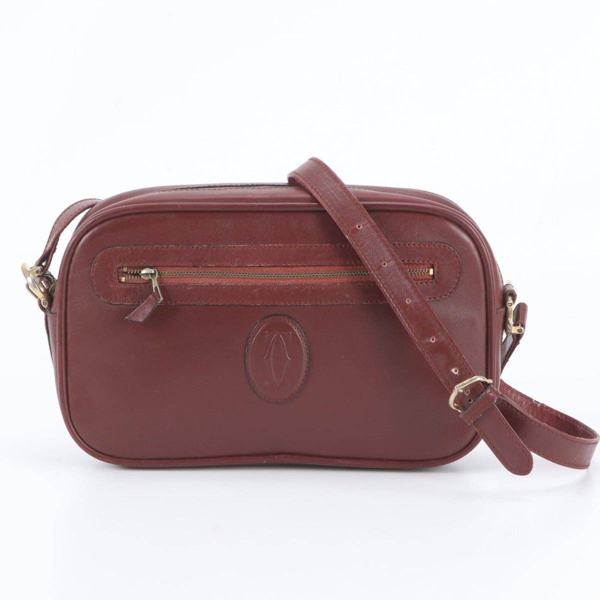 Cartier Wine Red Leather Crossbody Bag Shoulder Bag (Pre-Owned)