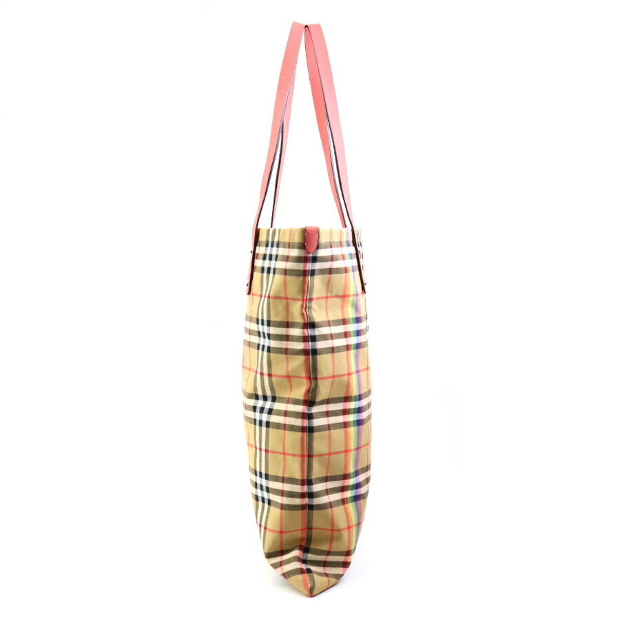 Burberry Beige Pink Cotton Leather Shoulder Bag Tote Bag (Pre-Owned)