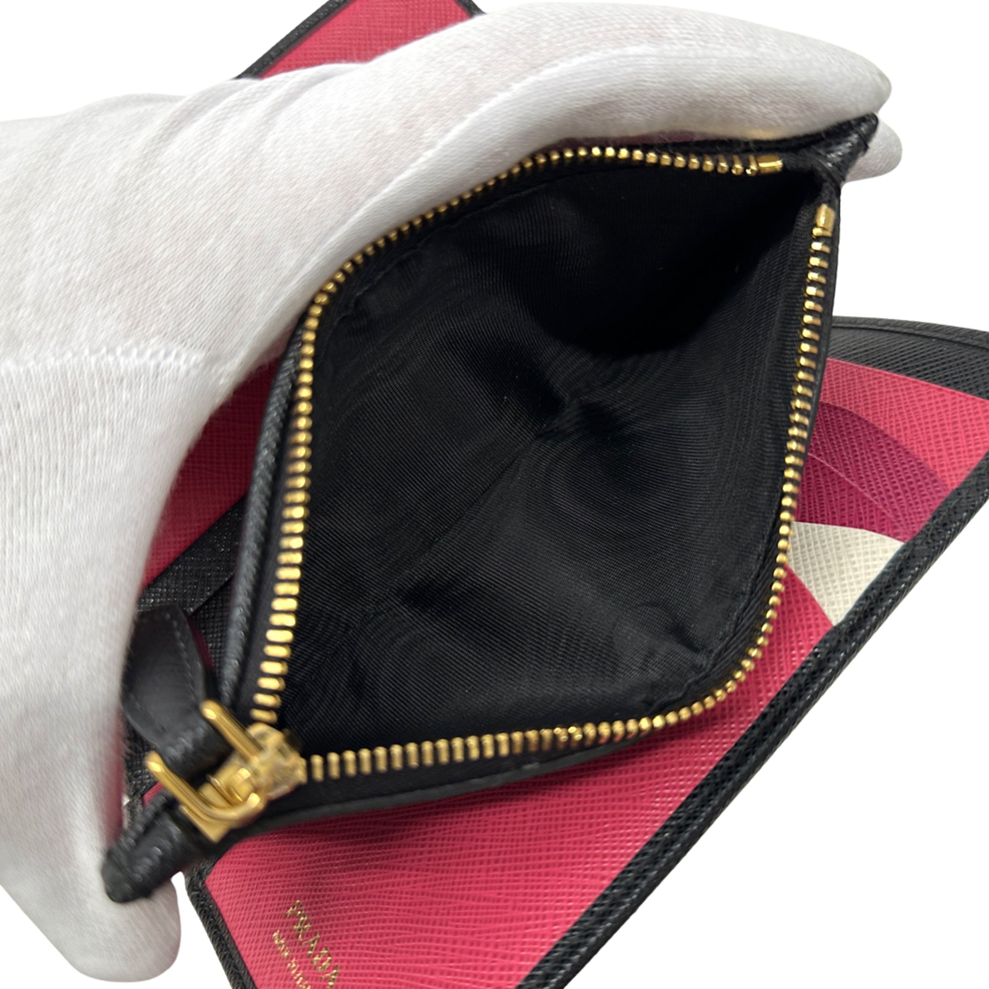 Prada Black Pink Saffiano Long Wallet (Bi-Fold) (Pre-Owned)